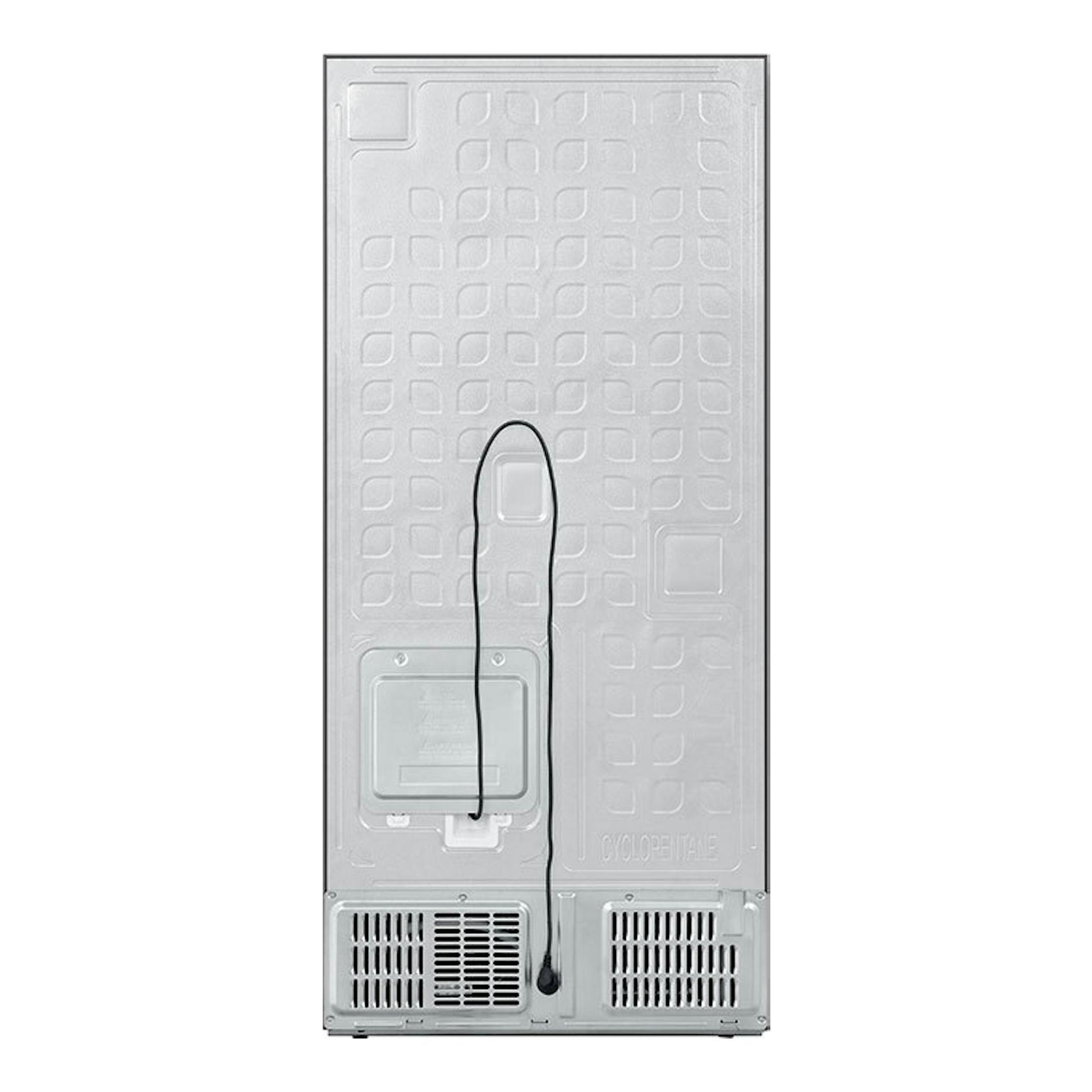 Frigorífico americano Hisense RQ5P470SEIE inox, vista trasera en acero plateado.