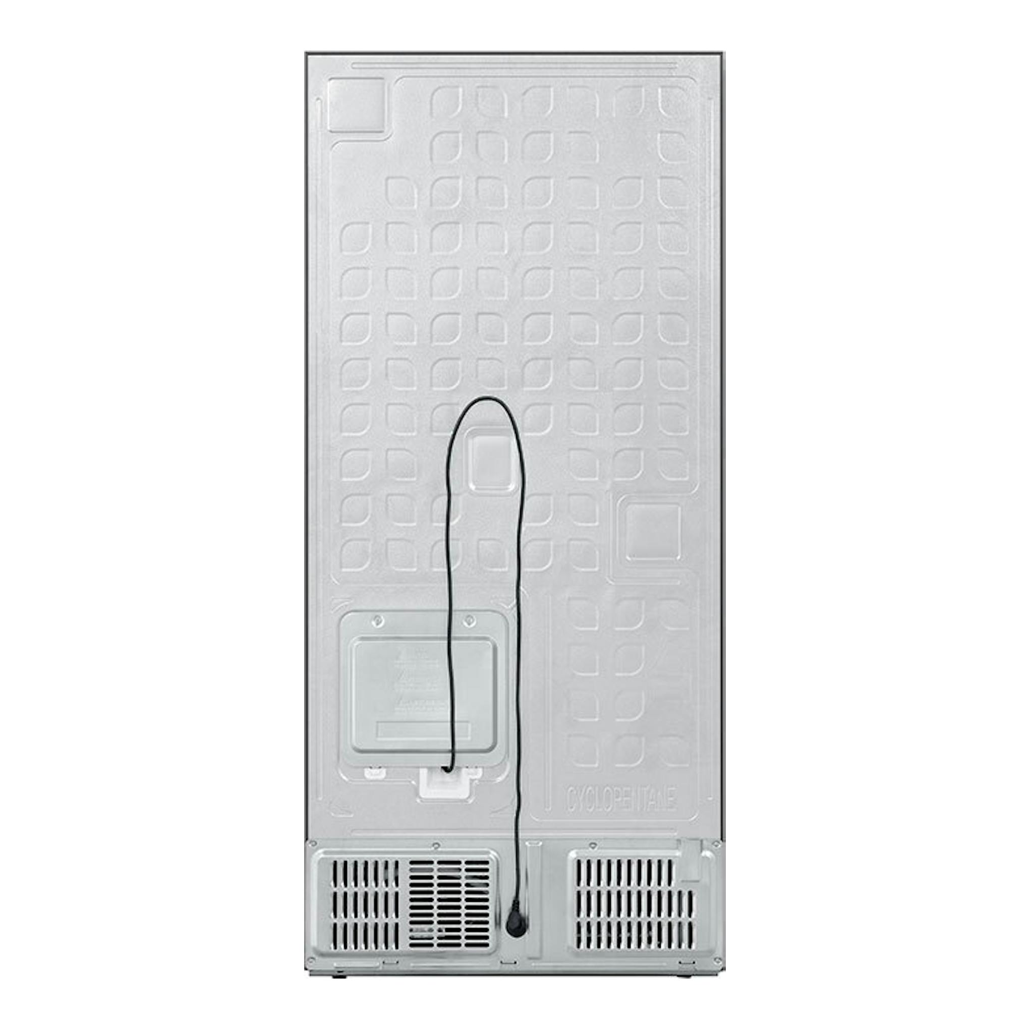 Frigorífico americano Hisense RQ5P470SEIE inox, vista trasera en acero plateado.
