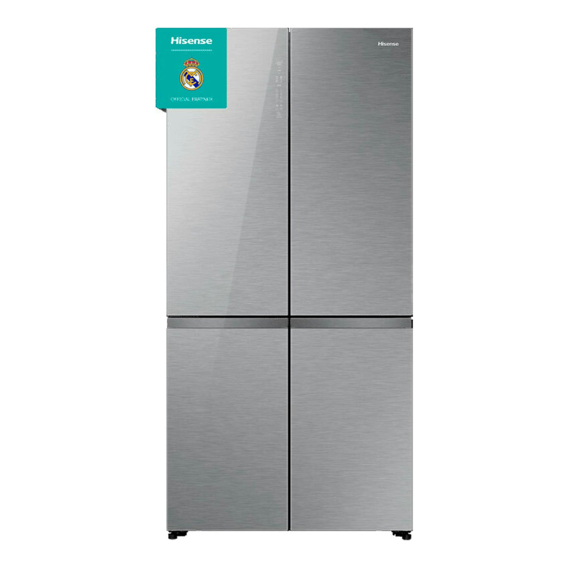 Frigorífico americano Hisense RQ5P605NSVE inox, vista frontal de cuatro puertas.