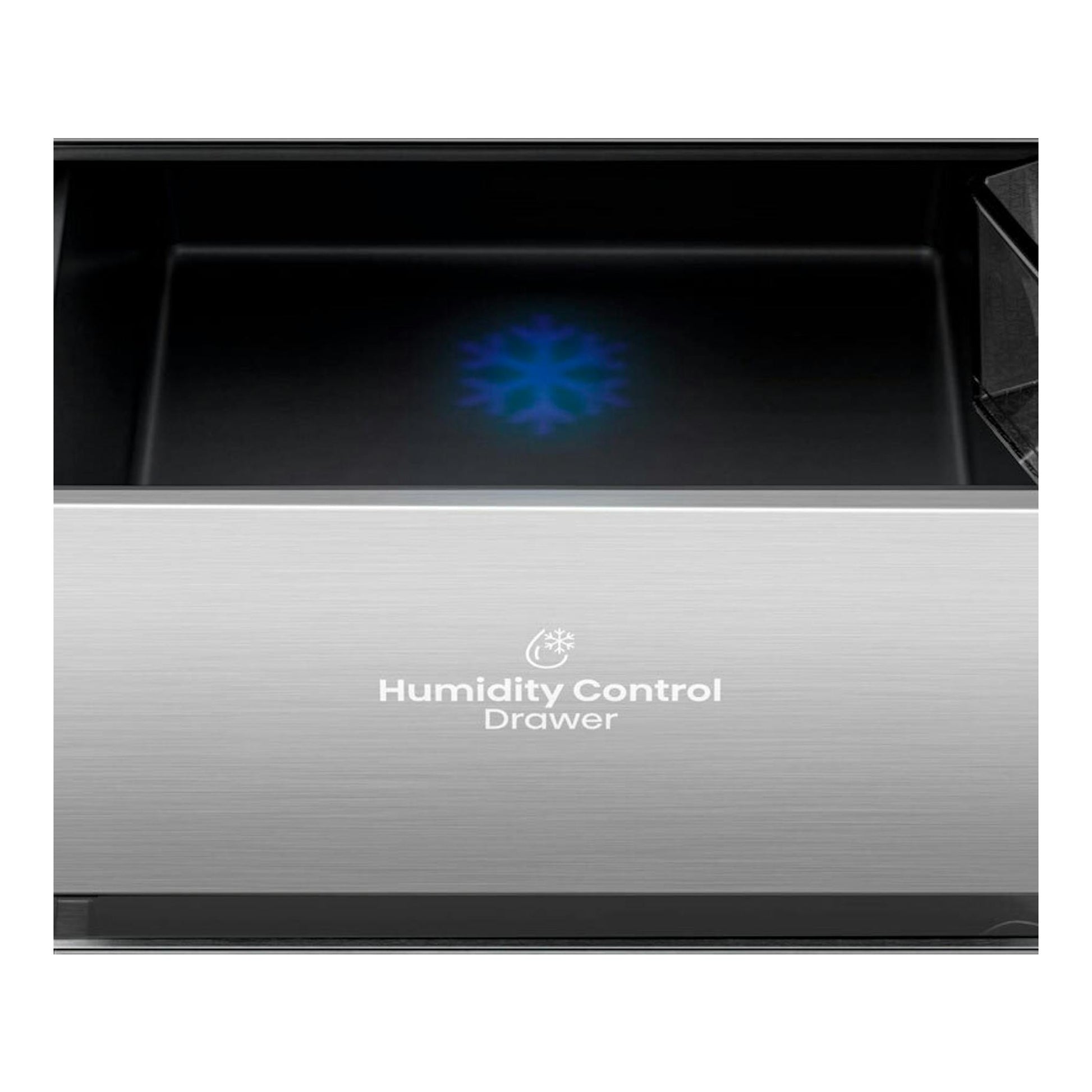 Hisense RQ5P605NSVE, cajón de control de humedad en inox, vista frontal.