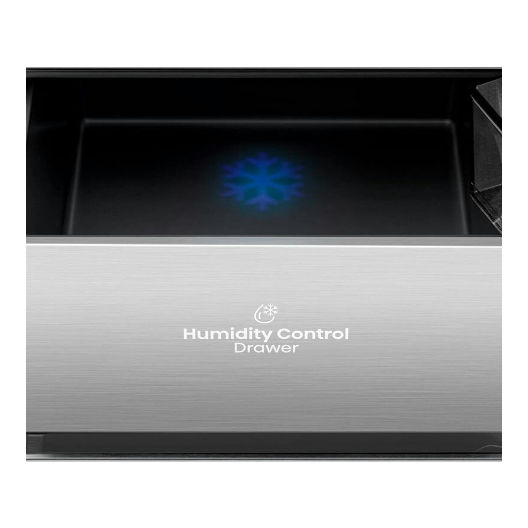 Hisense RQ5P605NSVE, cajón de control de humedad en inox, vista frontal.
