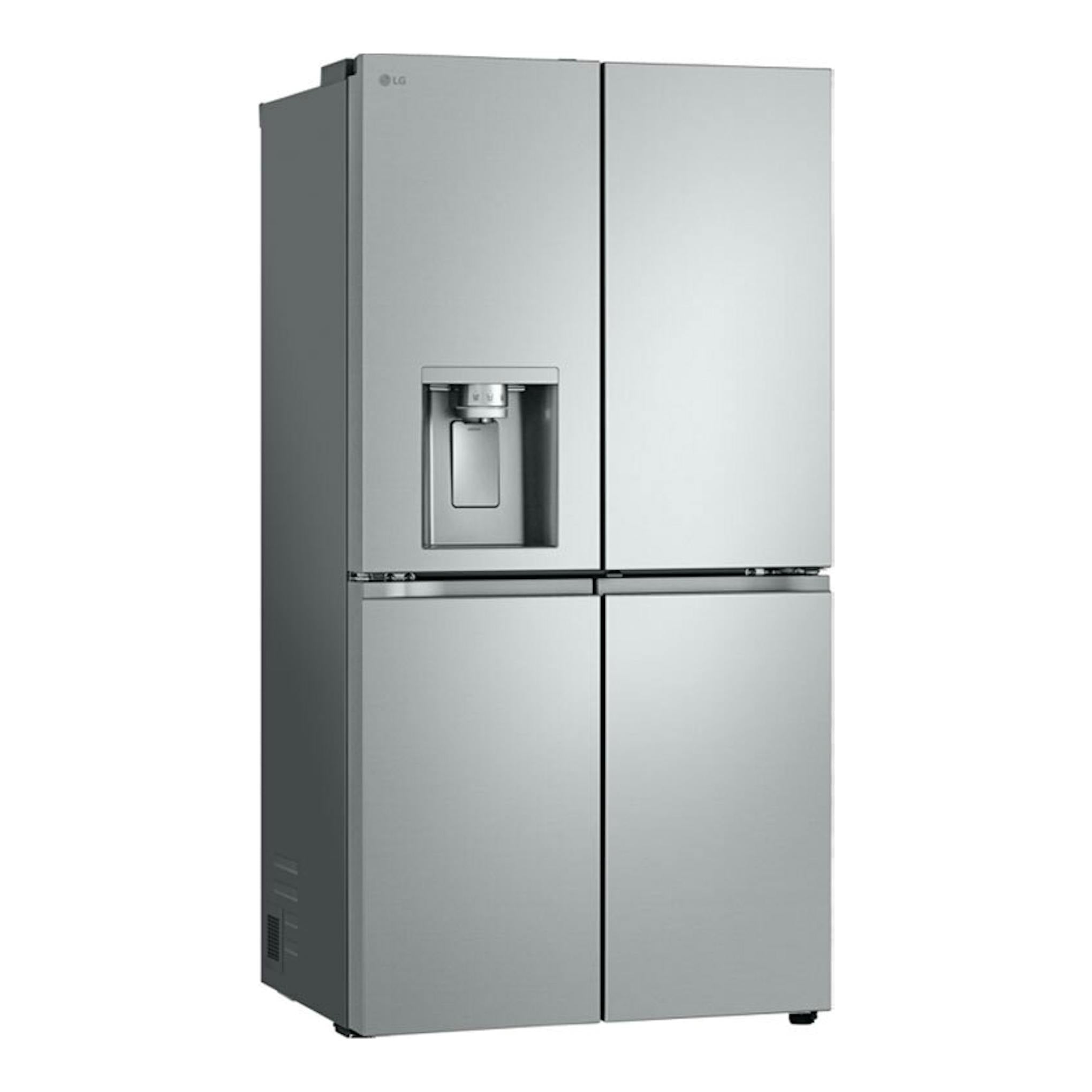 Frigorífico americano LG GML960PYBE inox, vista frontal, cuatro puertas y dispensador de agua.