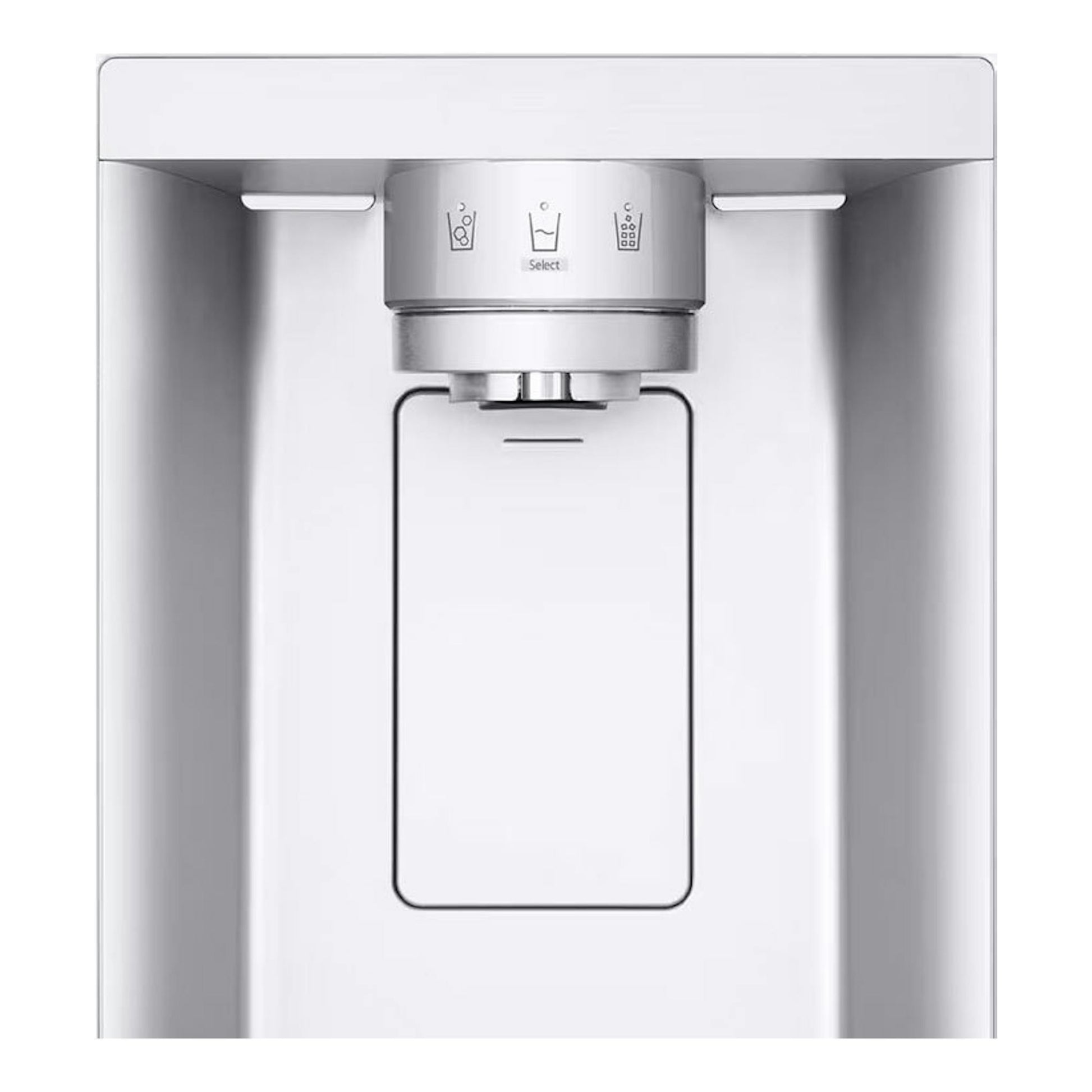 Frigorífico americano LG GSLC40SWPE blanco, vista frontal, con dispensador de agua y hielo en la puerta.