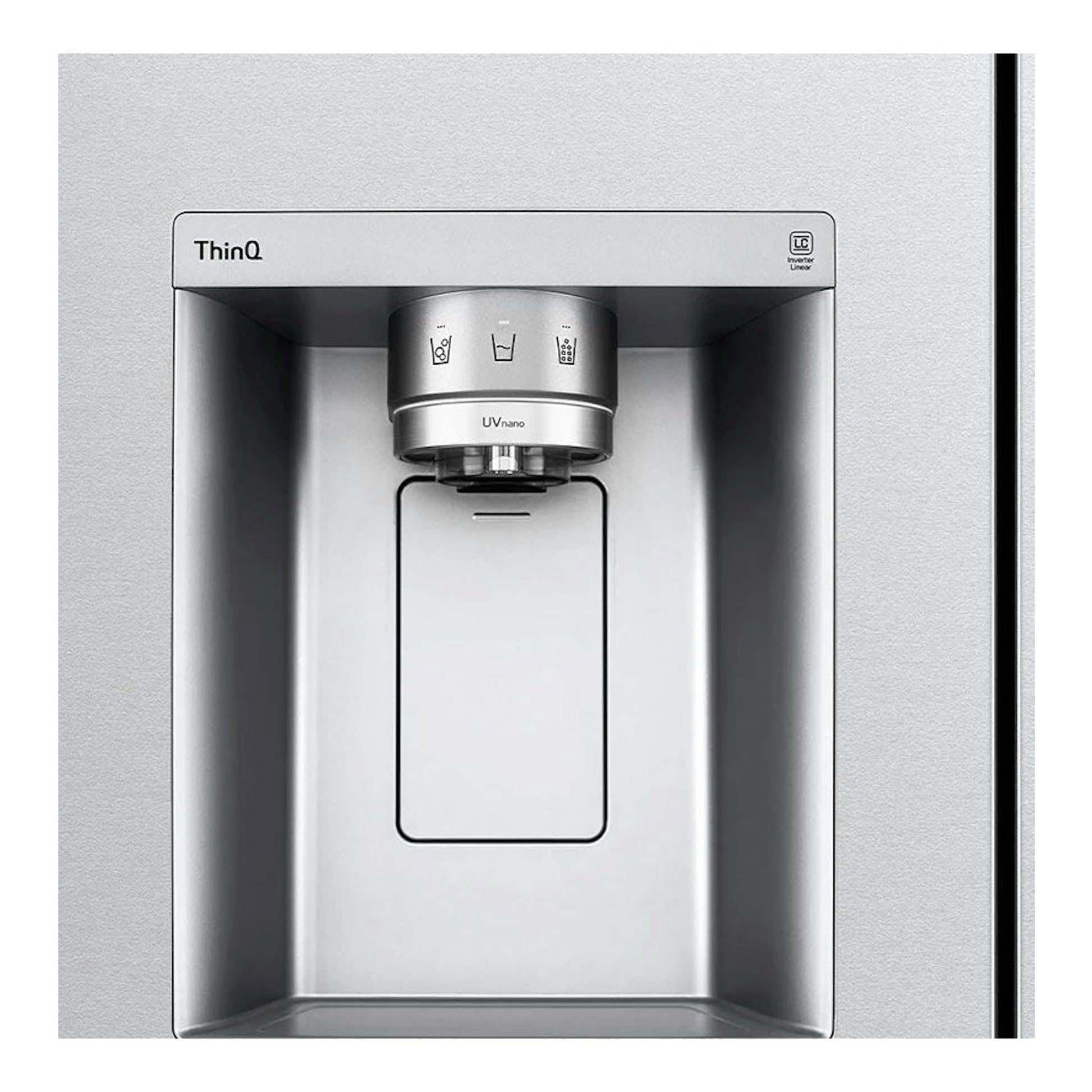 Dispensador de agua y hielo de frigorífico LG GSLV91MBAD en inox, vista frontal