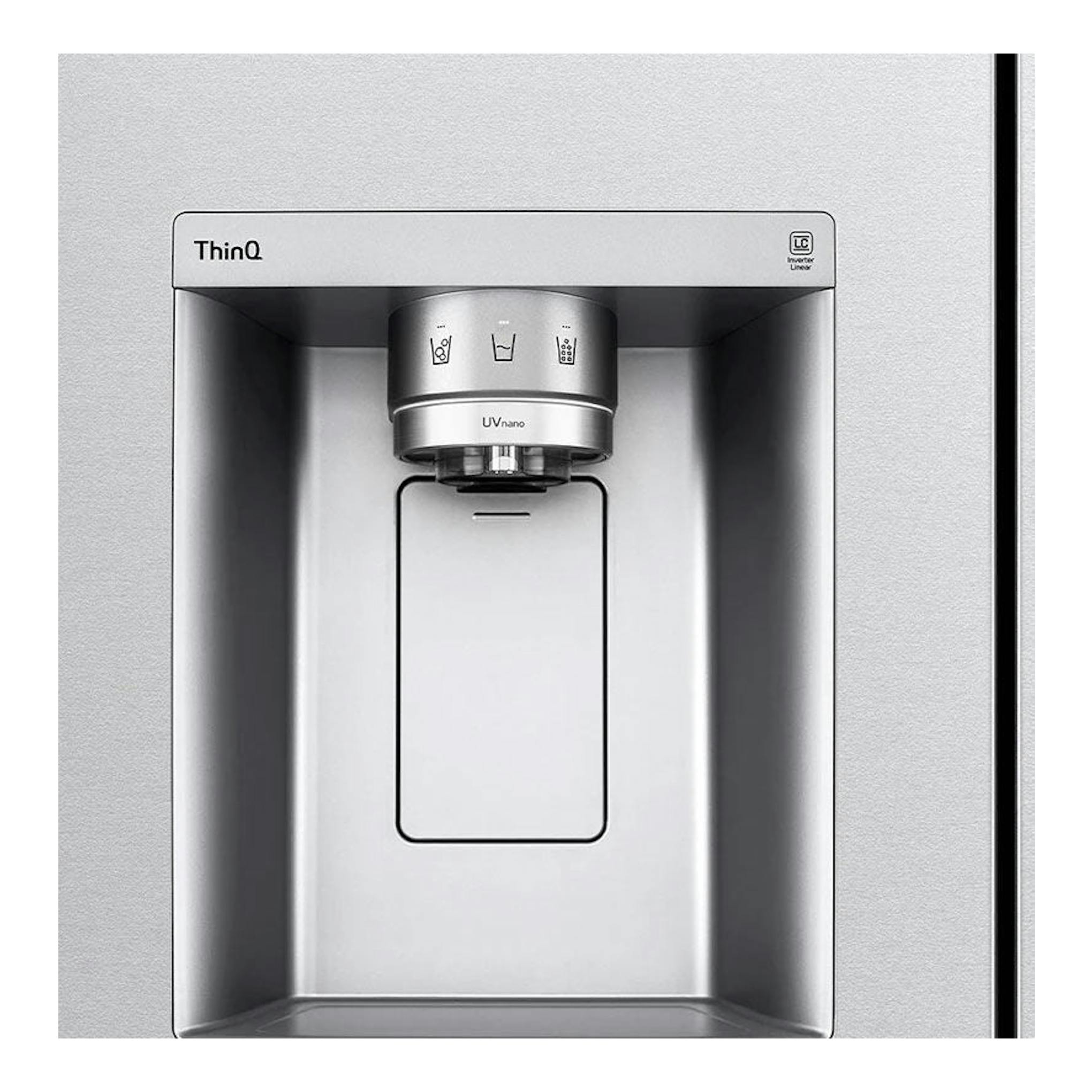 Dispensador de agua y hielo de frigorífico LG GSLV91MBAD en inox, vista frontal