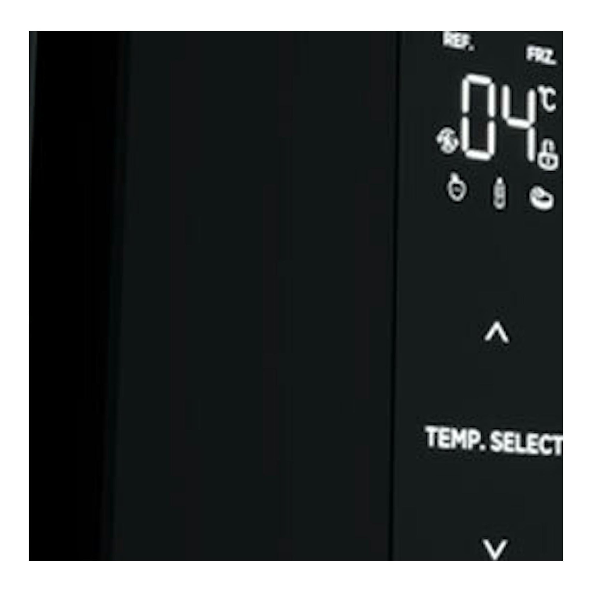 Frigorífico americano Teka RFD77825 de cristal negro, vista frontal con panel táctil y display 04 °C.