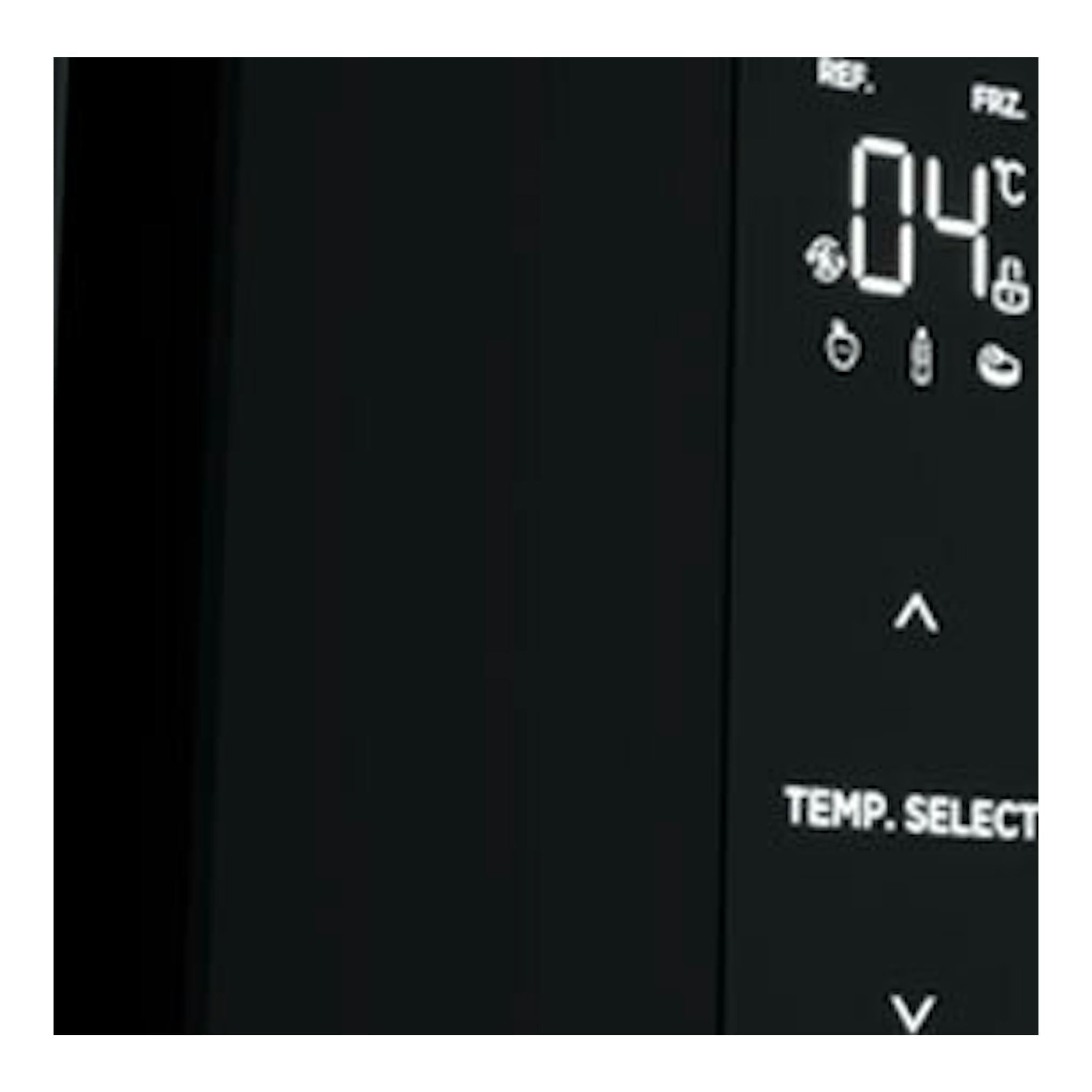 Frigorífico americano Teka RFD77825 de cristal negro, vista frontal con panel táctil y display 04 °C.