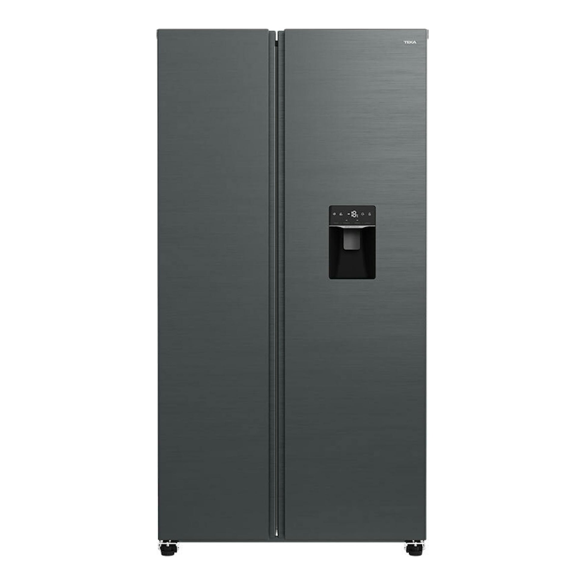 Frigorífico americano Teka RLF74930SS inox, vista frontal, dos puertas con dispensador de agua.