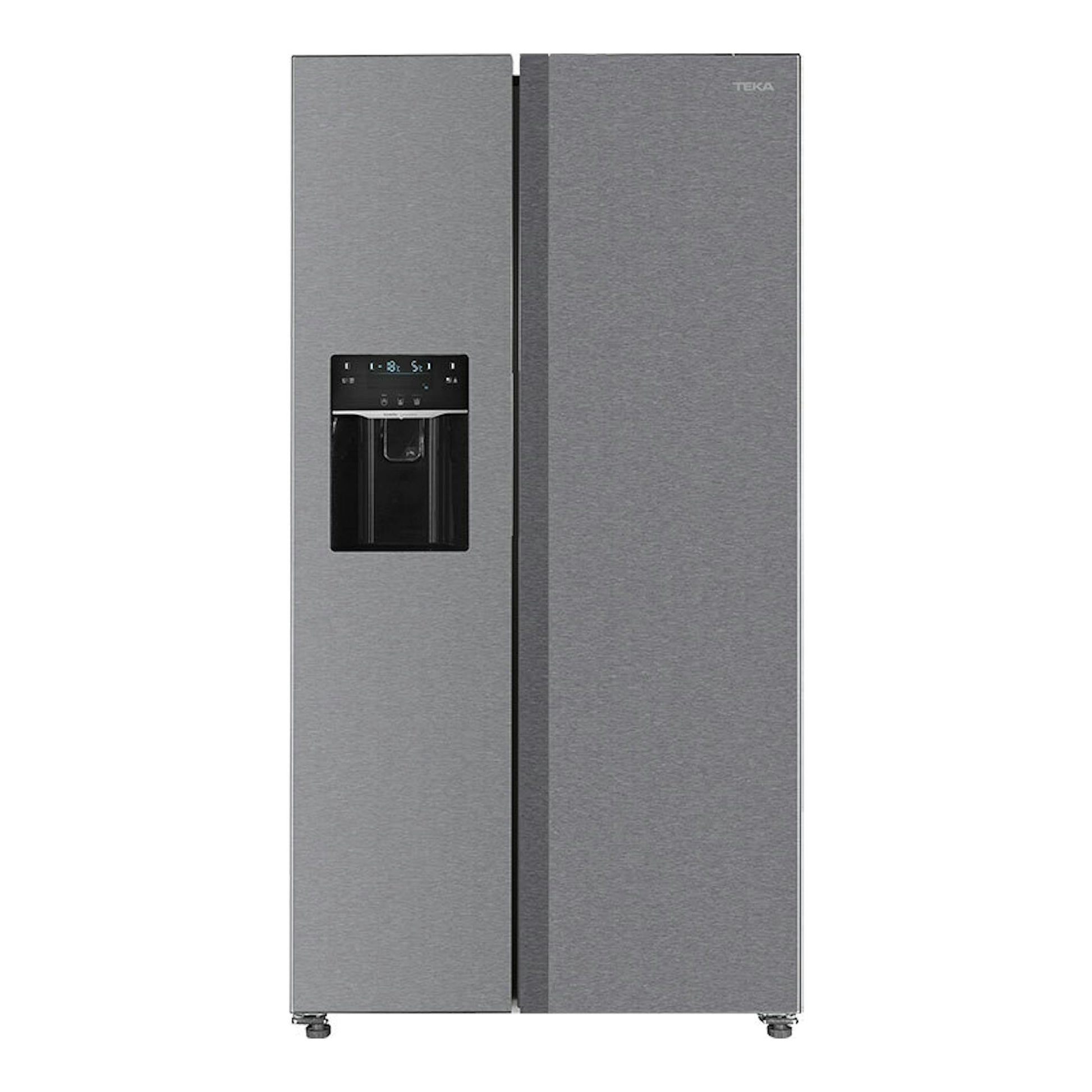Frigorífico americano Teka RLF74960SSEU inox, vista frontal, dos puertas y dispensador.