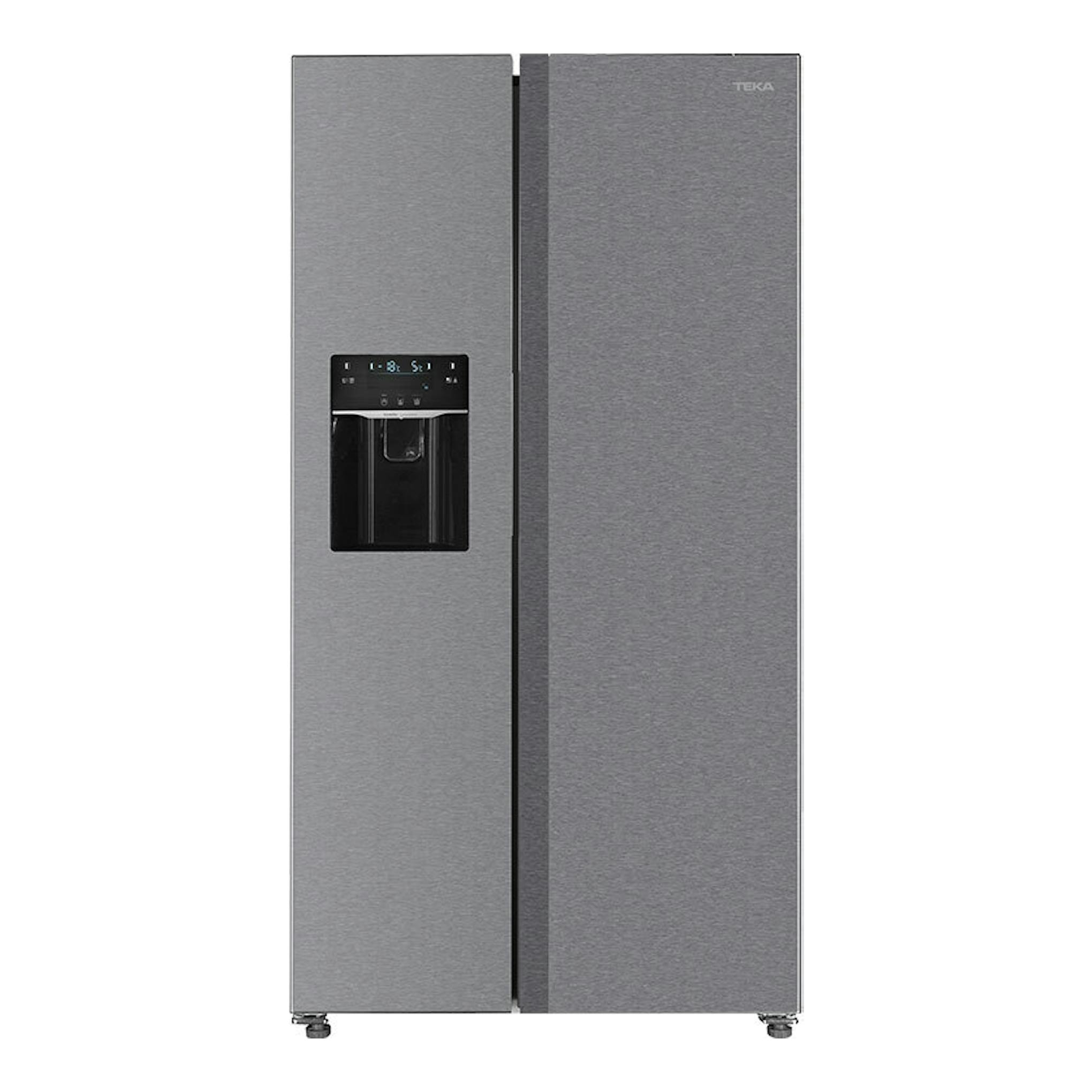 Frigorífico americano Teka RLF74960SSEU inox, vista frontal, dos puertas y dispensador.
