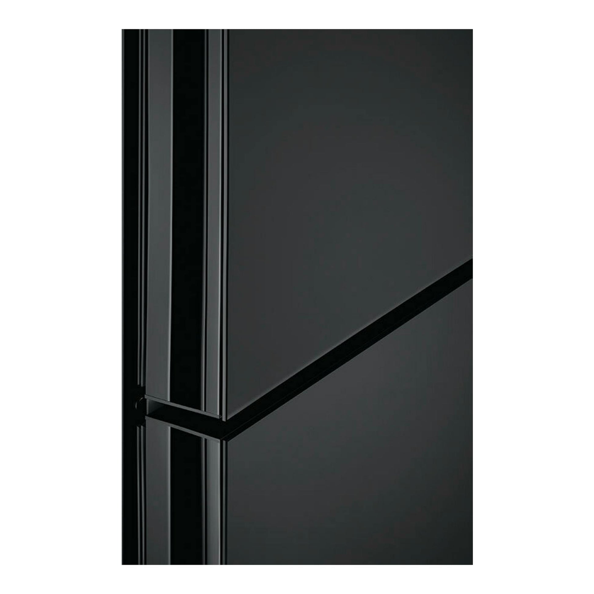 Frigorífico AEG ORC8M361DT de cristal negro mate, primer plano frontal de la puerta.