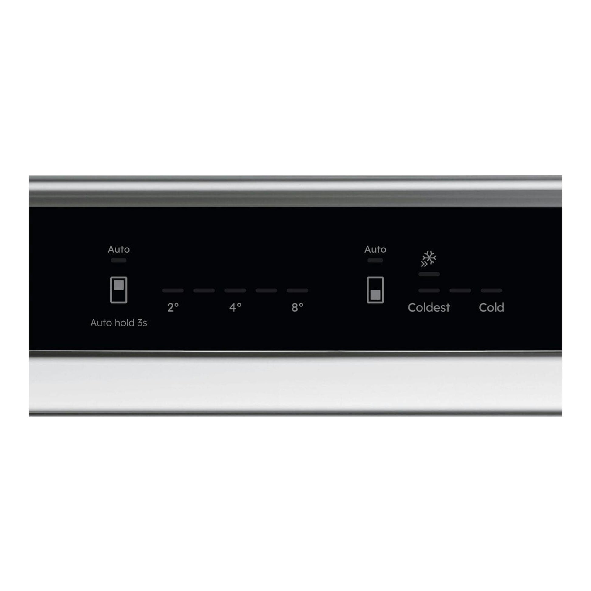 AEG TCTCS191ES: panel de control negro en primer plano con ajustes de temperatura y modos Auto.