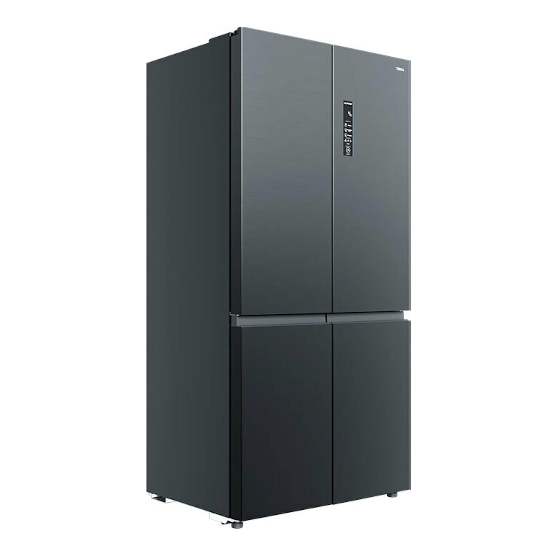 Frigorífico combi Teka RMF77960INOX, color inox oscuro, vista frontal de cuatro puertas.