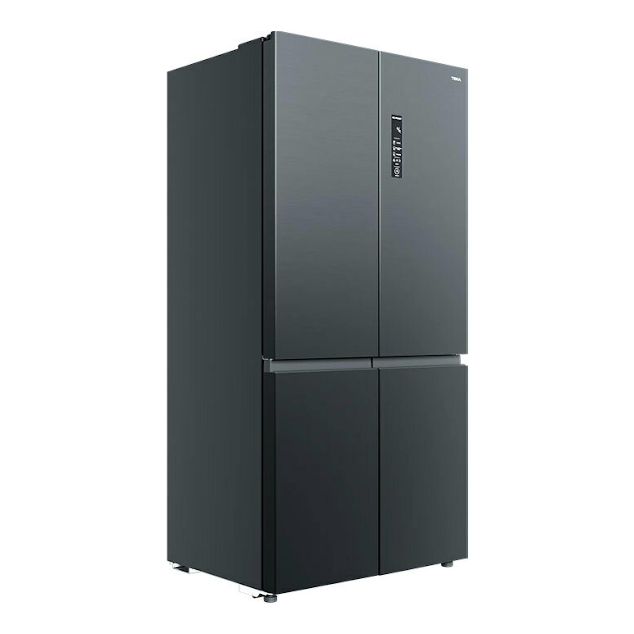 Frigorífico combi Teka RMF77960INOX, color inox oscuro, vista frontal de cuatro puertas.
