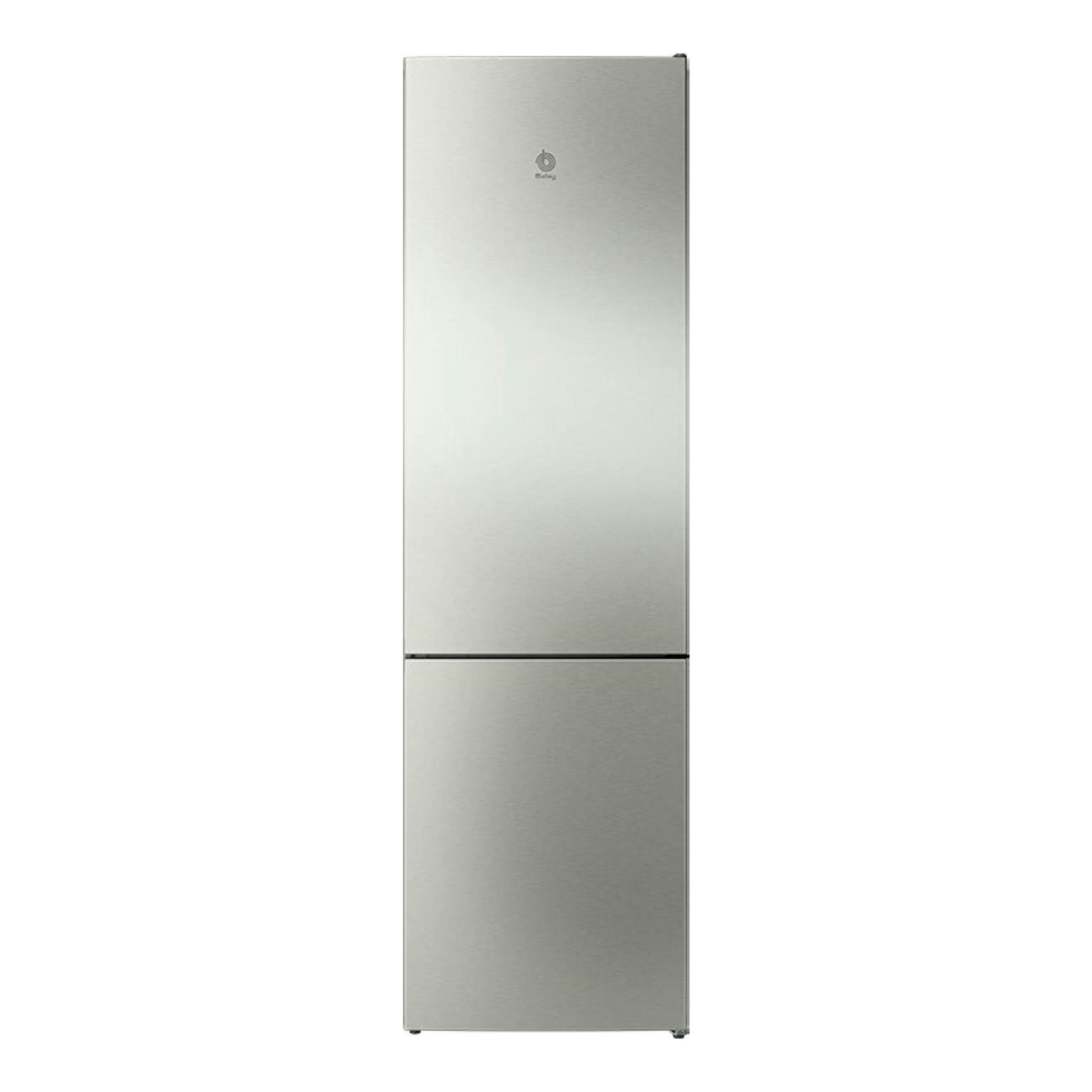 Frigorífico combi Balay 3KFA865XI inox, vista frontal, dos puertas, acabado metálico.