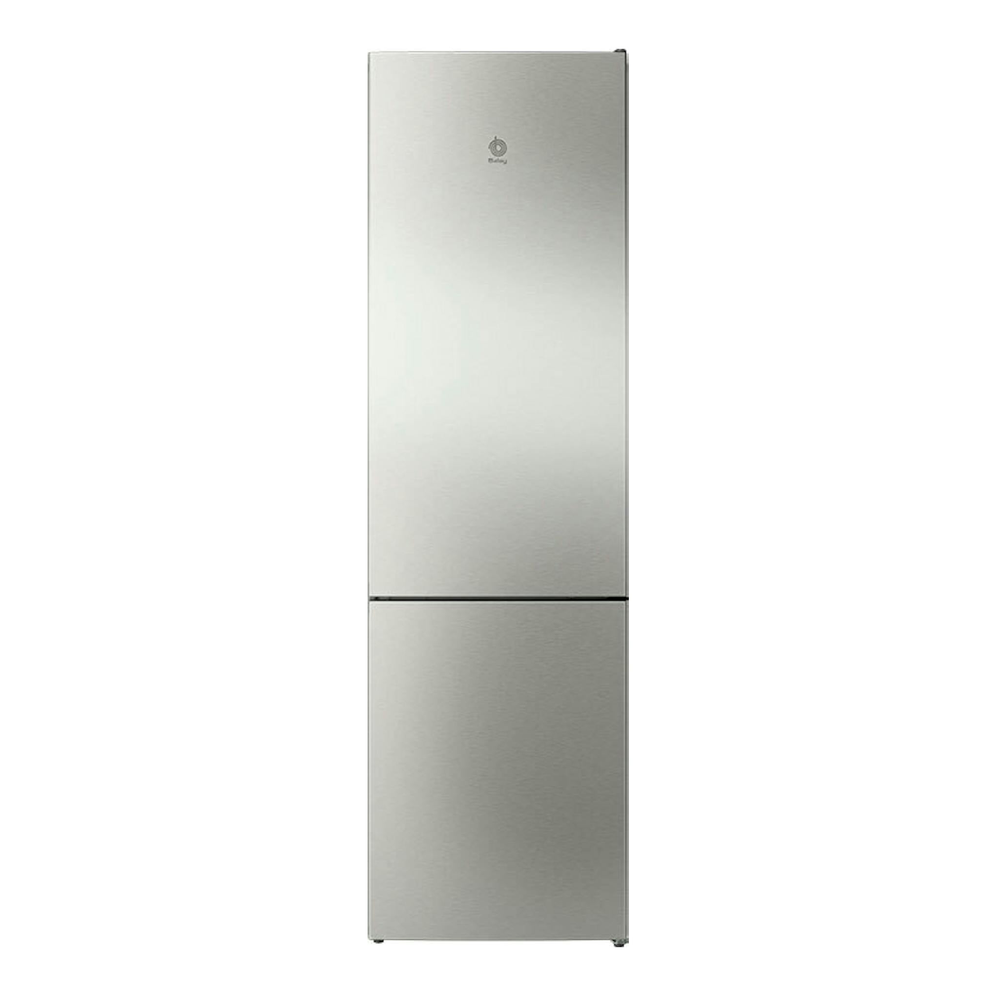 Frigorífico combi Balay 3KFA865XI inox, vista frontal, dos puertas, acabado metálico.
