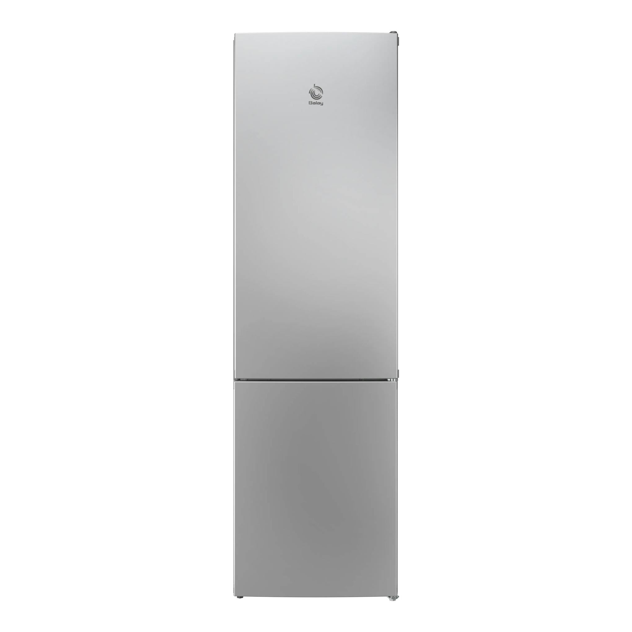 Frigorífico combi Balay 3KFD753XI, vista frontal, acabado inox, dos puertas.