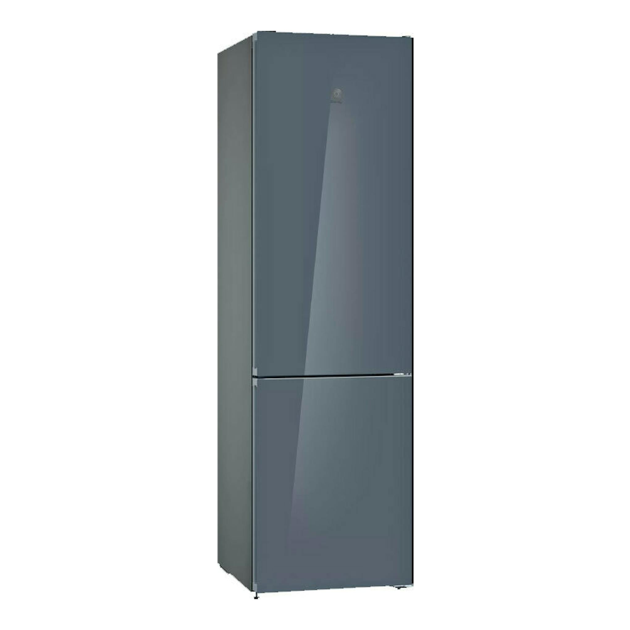 Frigorífico combi Balay 3KFD765AI gris, vista frontal en ángulo, dos puertas y acabado liso.