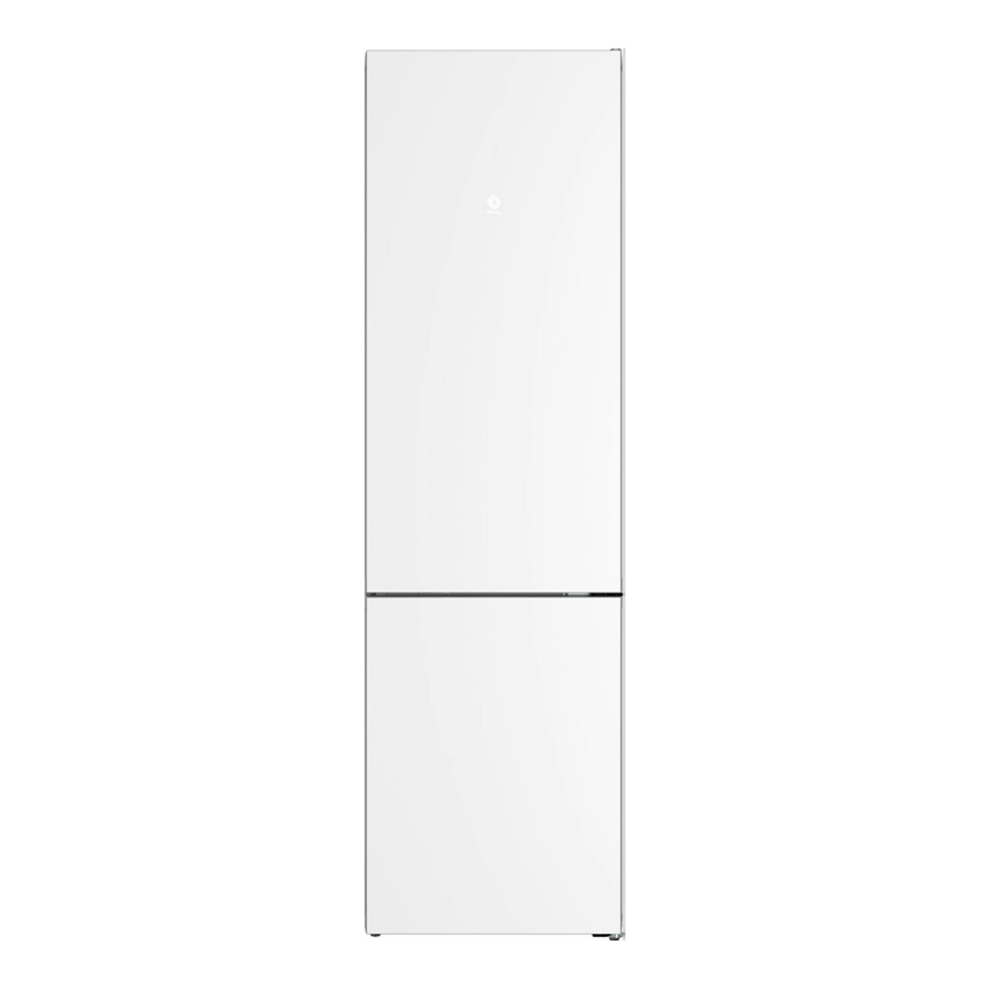 Frigorífico combi Balay 3KFD855BI cristal blanco, vista frontal, dos puertas, acabado liso.