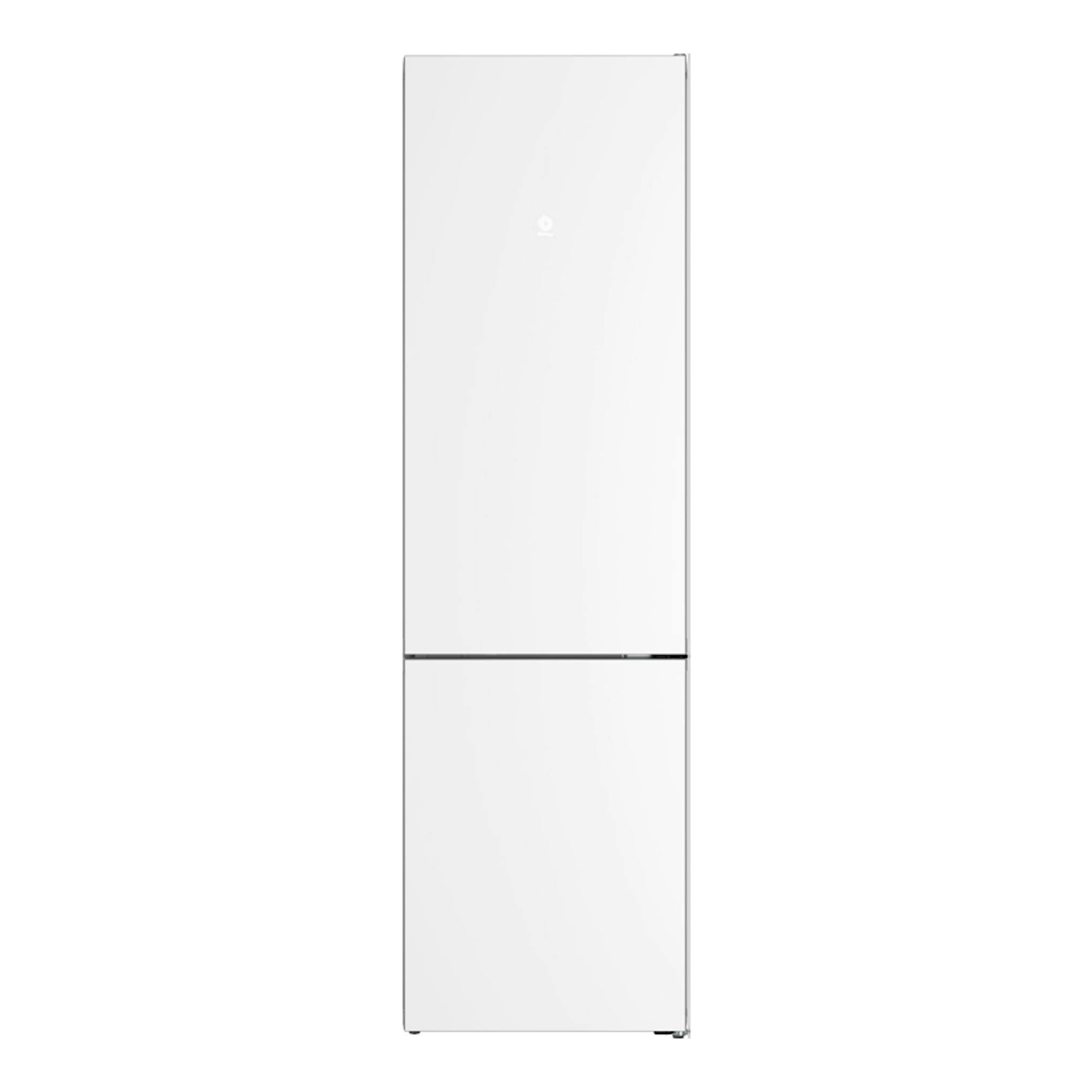 Frigorífico combi Balay 3KFD855BI cristal blanco, vista frontal, dos puertas, acabado liso.