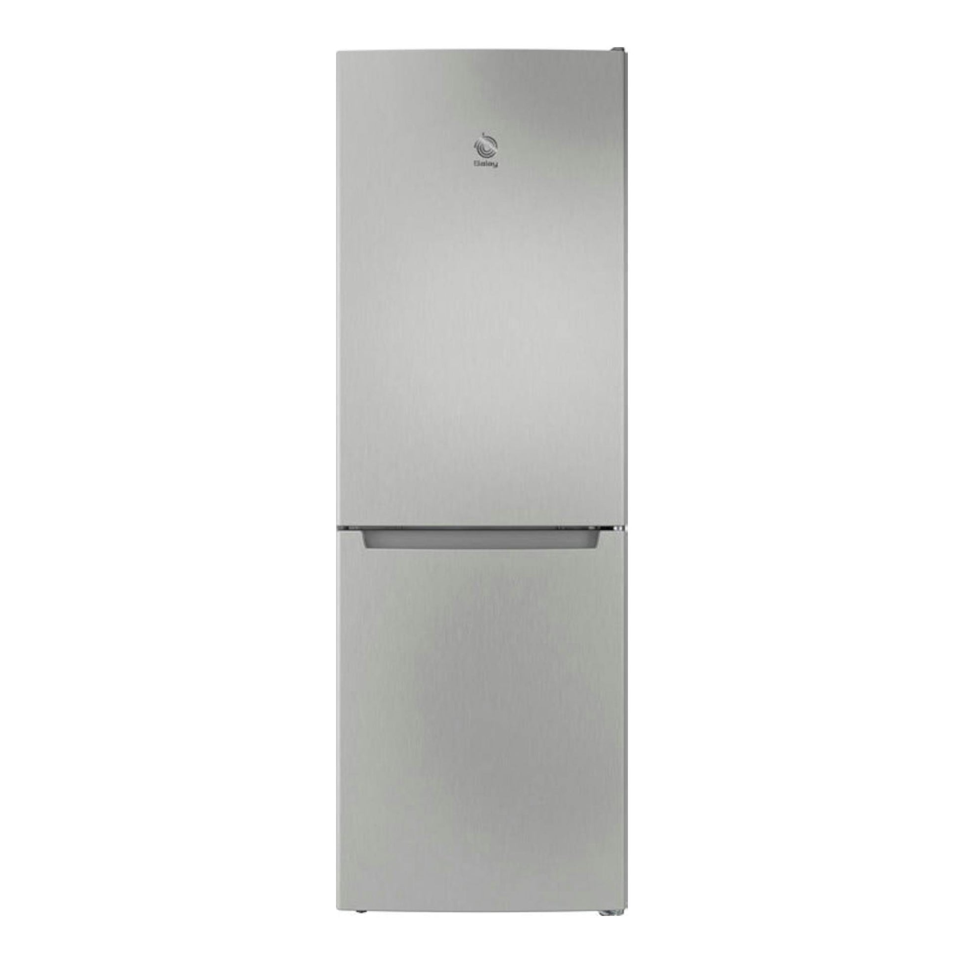 Frigorífico combi Balay 3KFE351MI inox, vista frontal, dos puertas y acabado metálico.