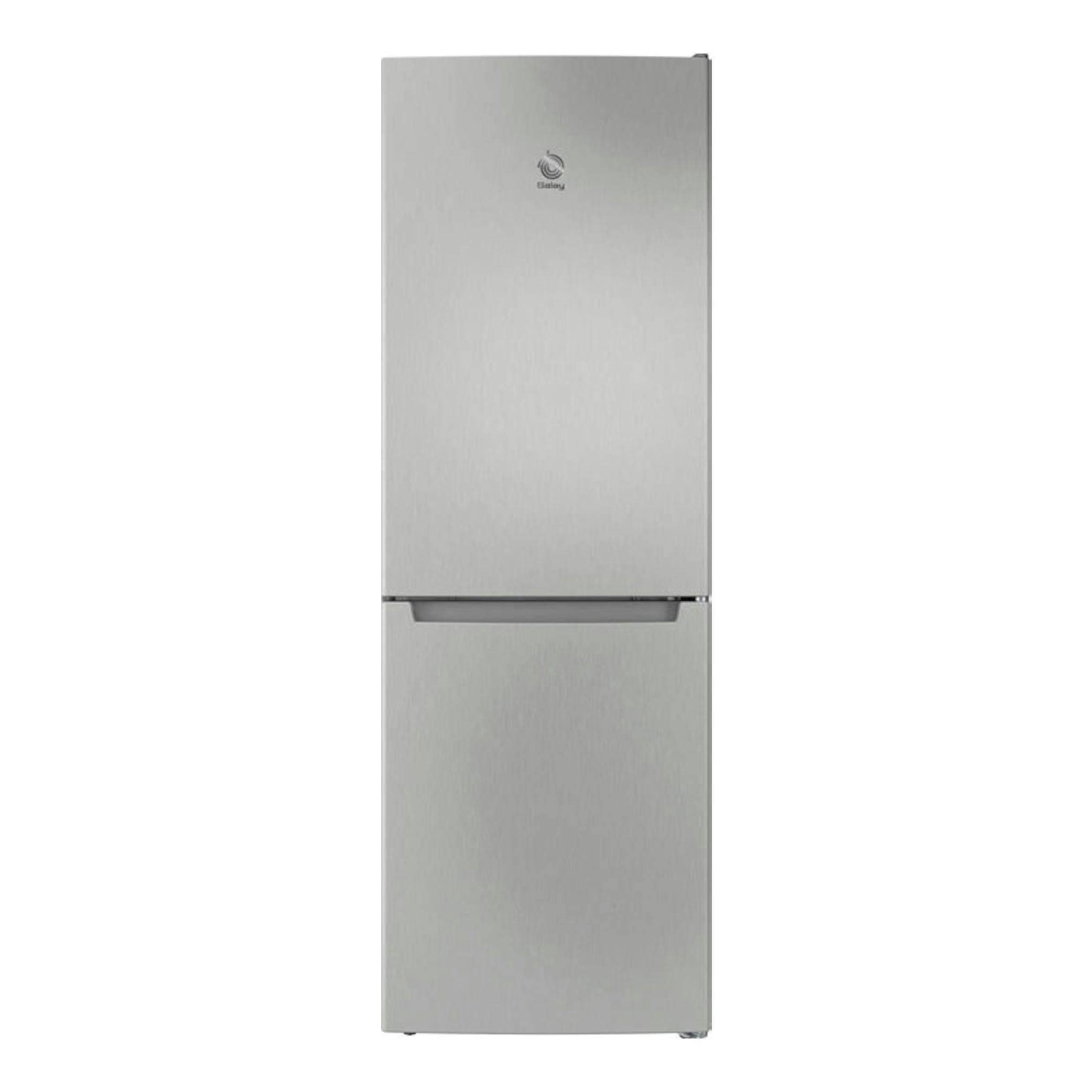 Frigorífico combi Balay 3KFE351MI inox, vista frontal, dos puertas y acabado metálico.