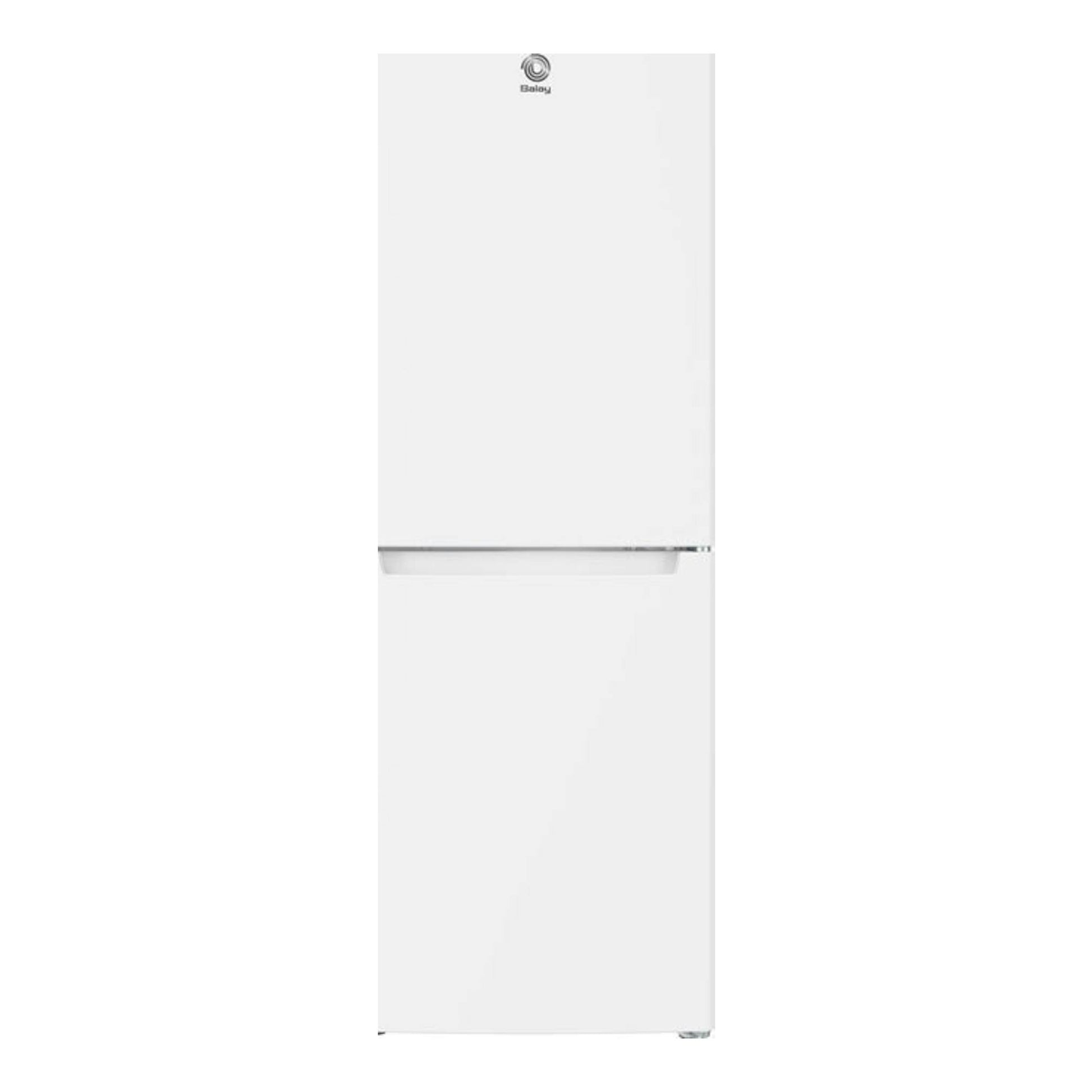 Frigorífico combi Balay 3KFE351WI blanco, vista frontal, con dos puertas y tirador integrado.