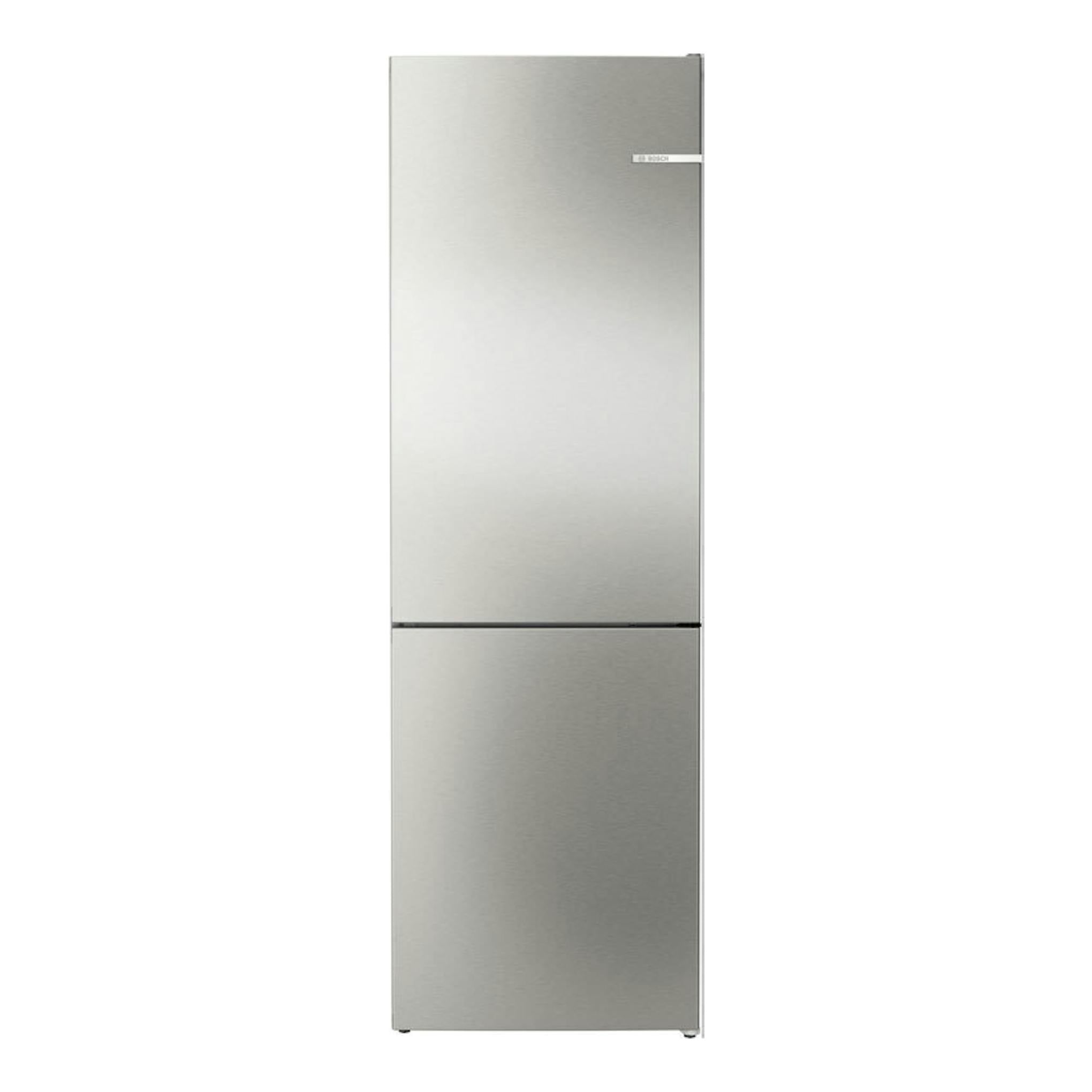Frigorífico combi Bosch KGN362ICF en acero inoxidable, vista frontal.