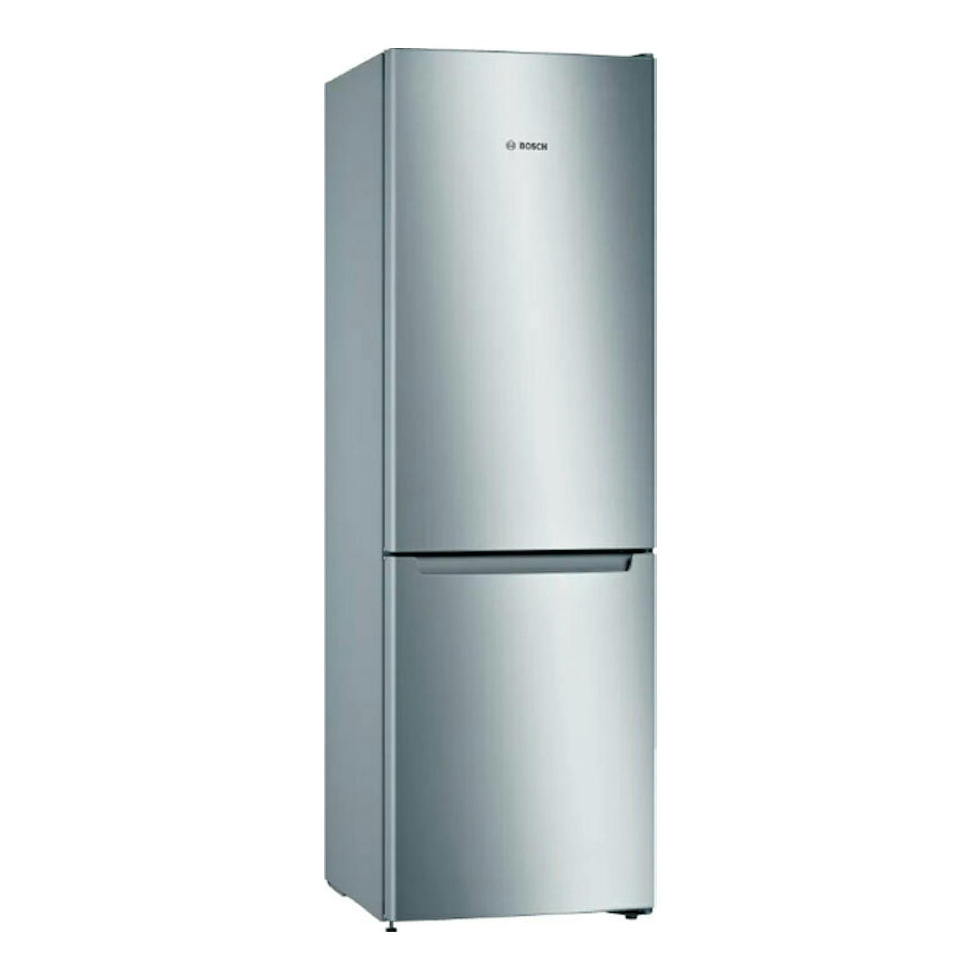 Frigorífico combi Bosch KGN36NLEA inox, vista frontal ligeramente lateral, dos puertas.