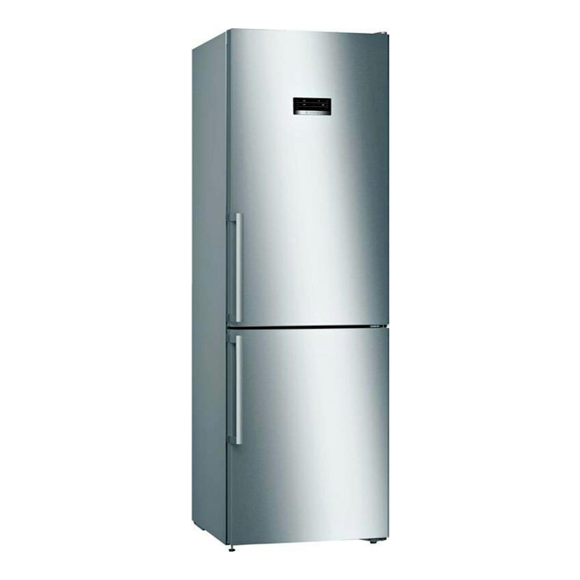 Frigorífico combi Bosch KGN36XIEP inox, vista frontal, dos puertas con tiradores verticales.