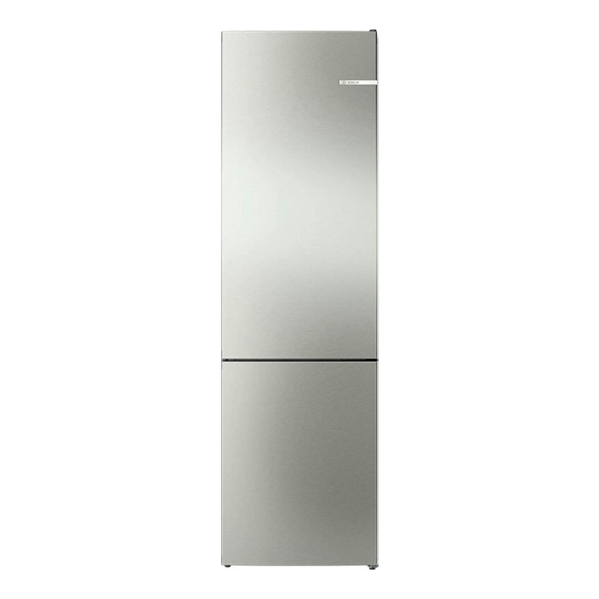 Frigorífico combi Bosch KGN392I1F inox, vista frontal, dos puertas y acabado metálico.