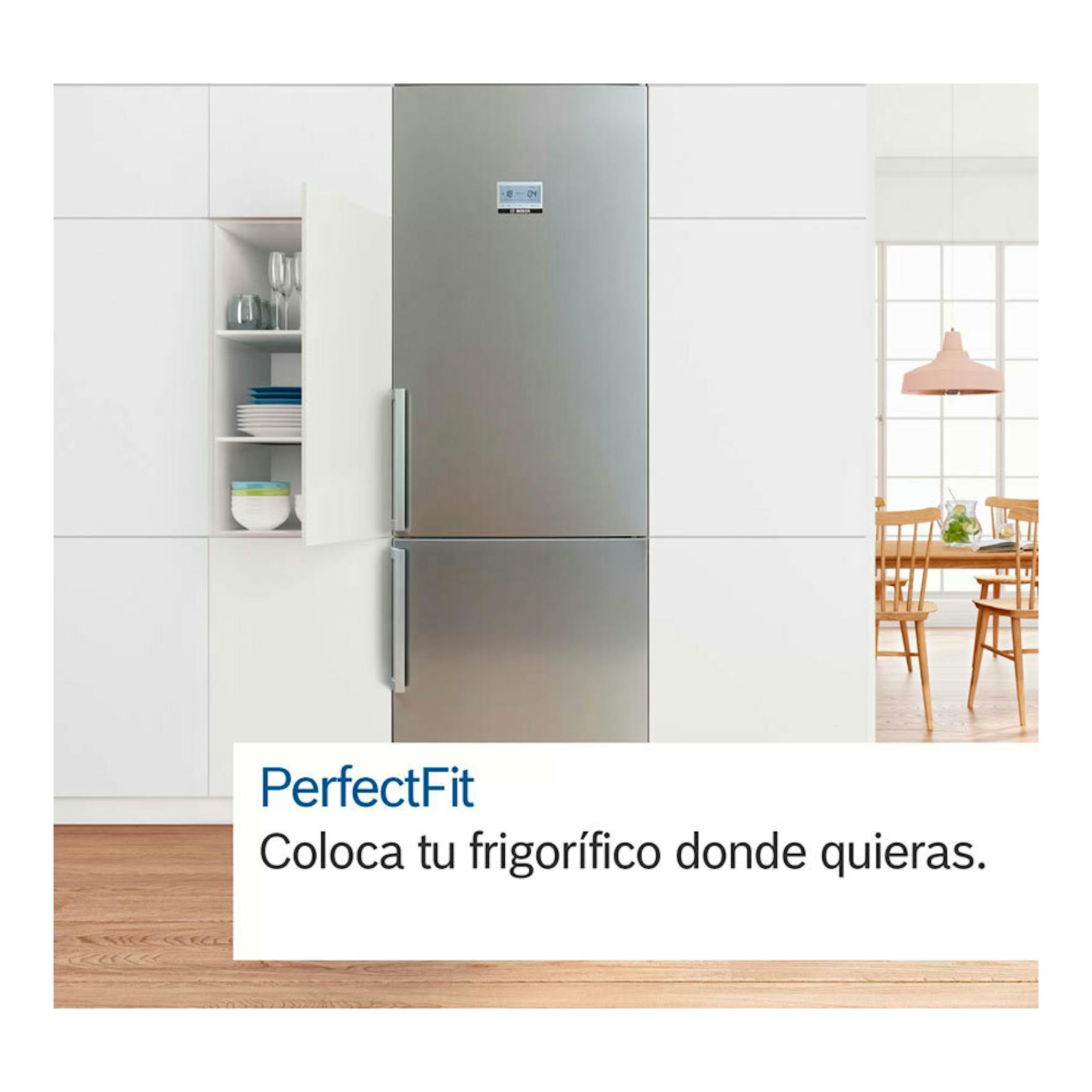 Frigorífico combi Bosch KGN39AIBT inox, vista frontal en cocina moderna.