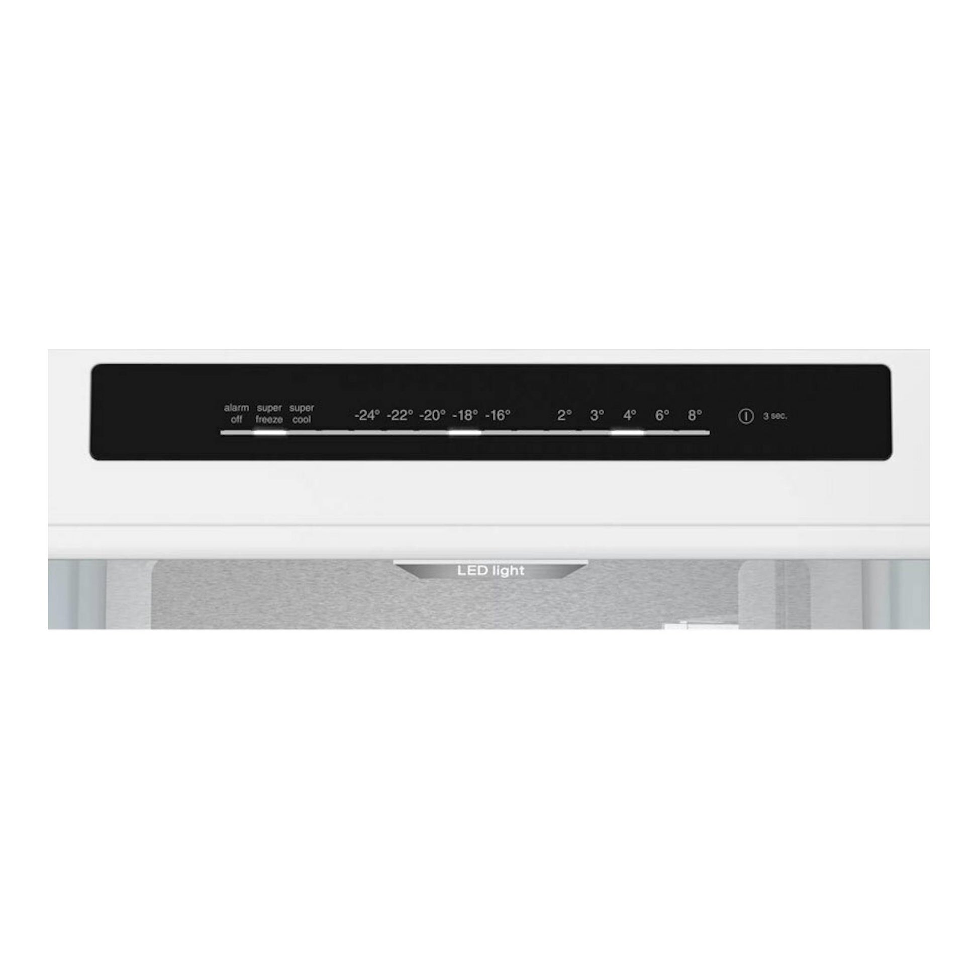 Frigorífico combi Bosch KGN39LBCF negro, vista frontal parcial con panel de control negro y luz LED.