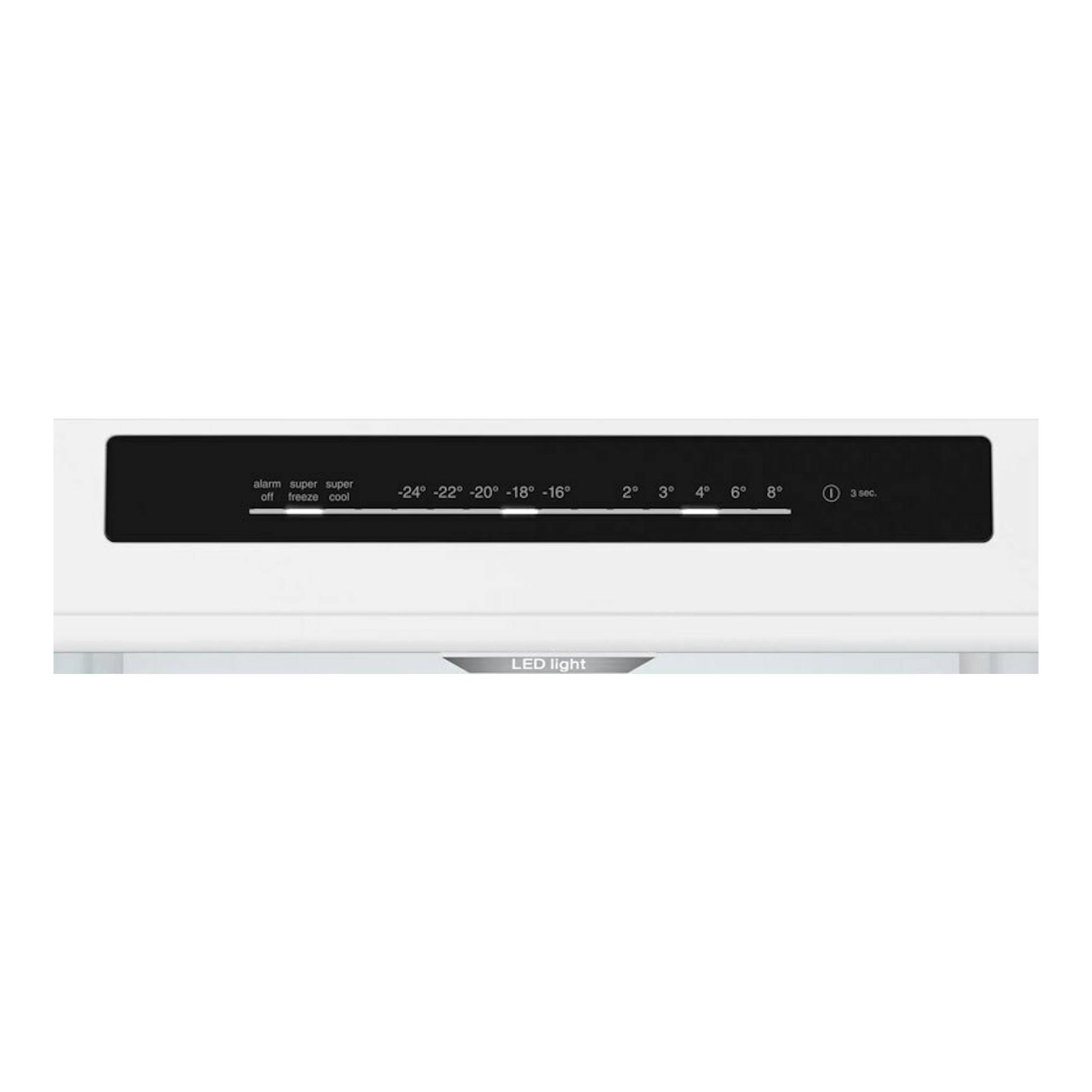 Bosch KGN39VIBT Inox, vista frontal parcial del frigorífico combi con panel de control negro y luz LED.