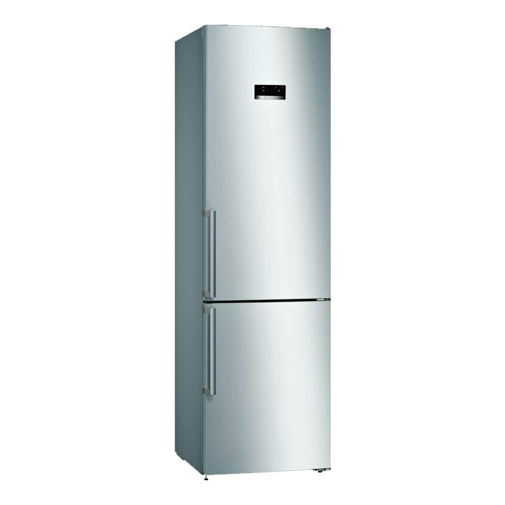 Frigorífico combi Bosch KGN39XIDP en inox, vista frontal ligeramente en ángulo, con dos puertas.