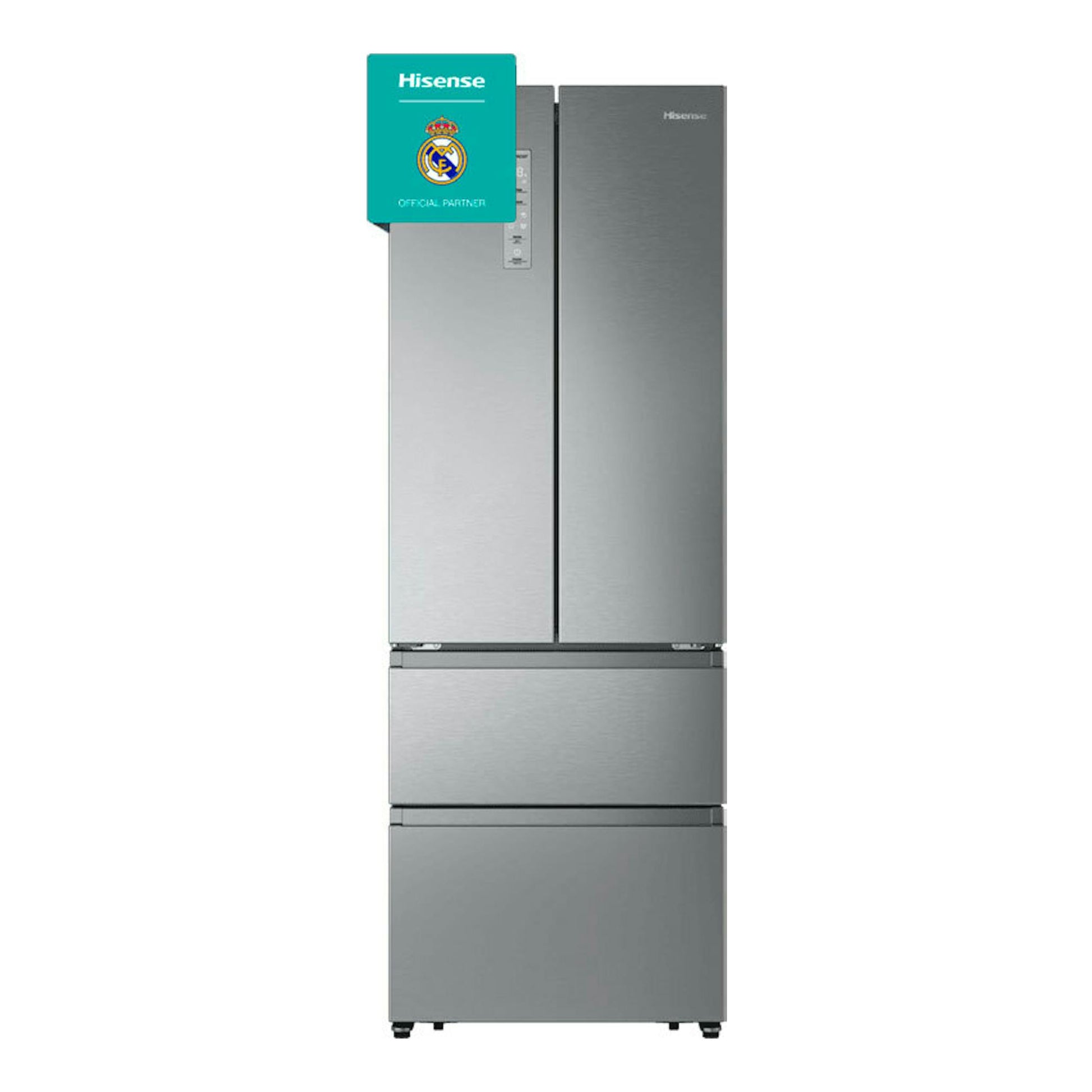 Frigorífico combi Hisense RF632N4AIC1 inox, vista frontal, con puertas francesas y dos cajones inferiores.