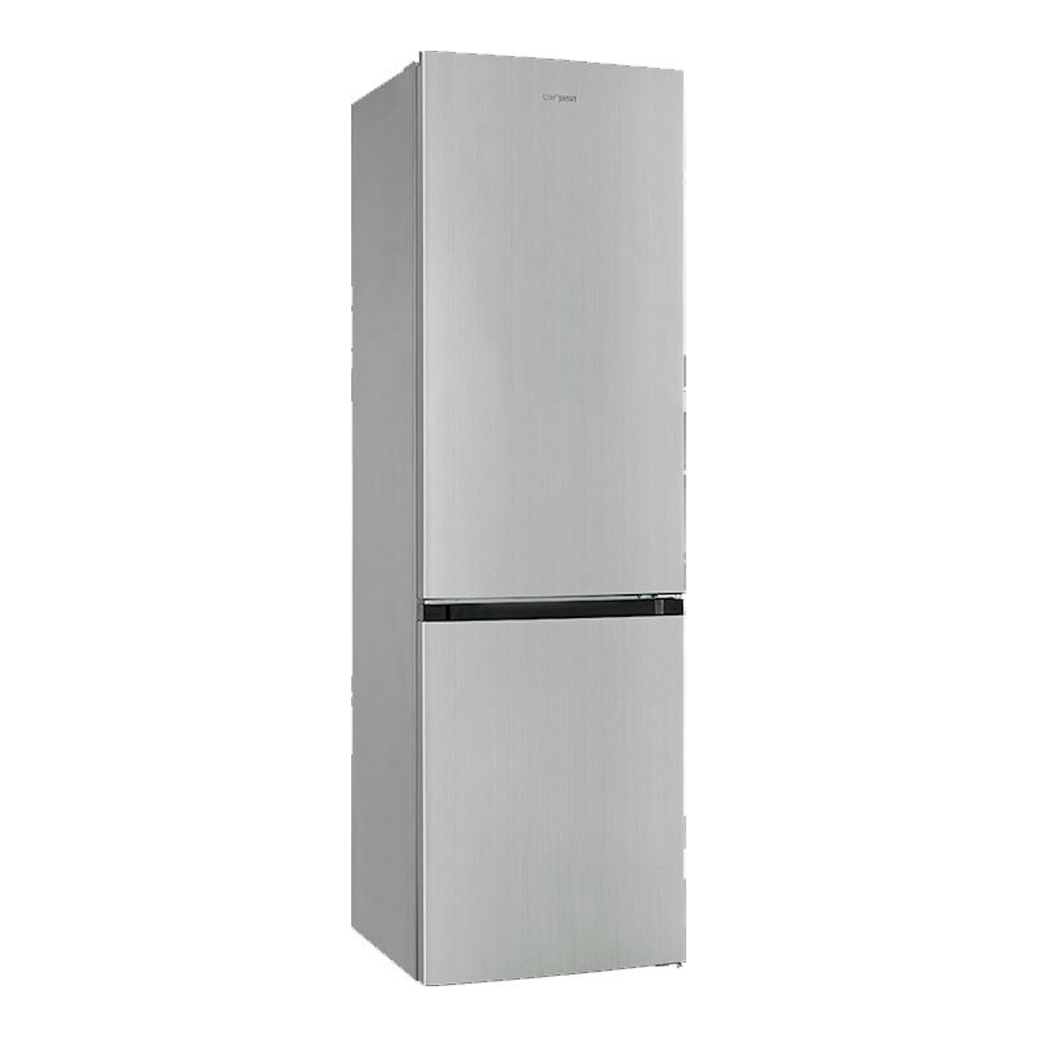 Frigorífico combi Exquisit KGC265-70-NF-040C inox, vista frontal ligeramente girada a la izquierda.
