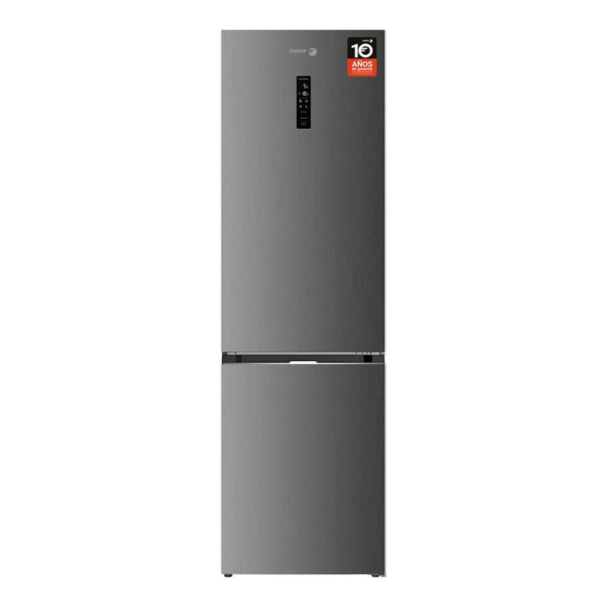 Frigorífico combi Fagor 3FFK-6877X inox, vista frontal, con pantalla central y dos puertas.