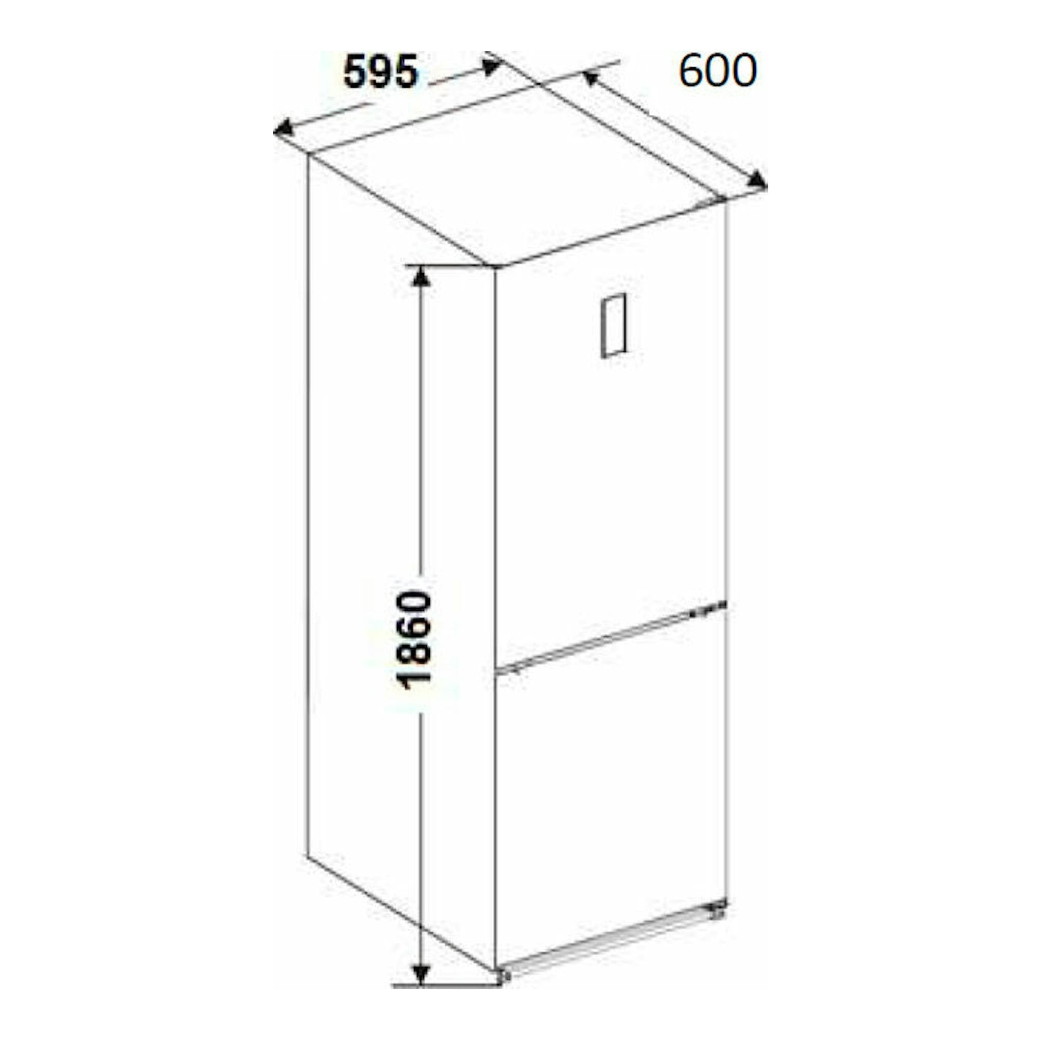 Esquema de frigorífico combi Fagor 3FFK6636 blanco, vista en perspectiva, 595 x 600 x 1860 mm.