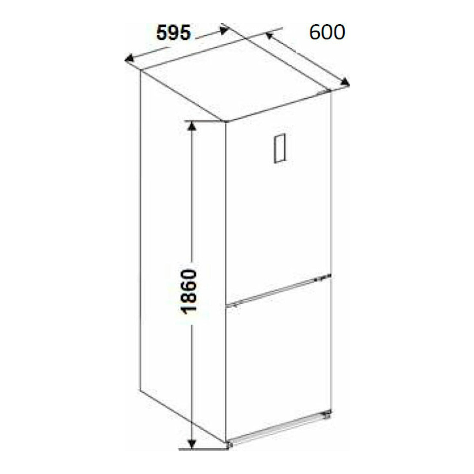 Dibujo técnico del frigorífico combi Fagor 3FFK6636X inox, vista 3/4, con medidas 1860×600×595 mm.