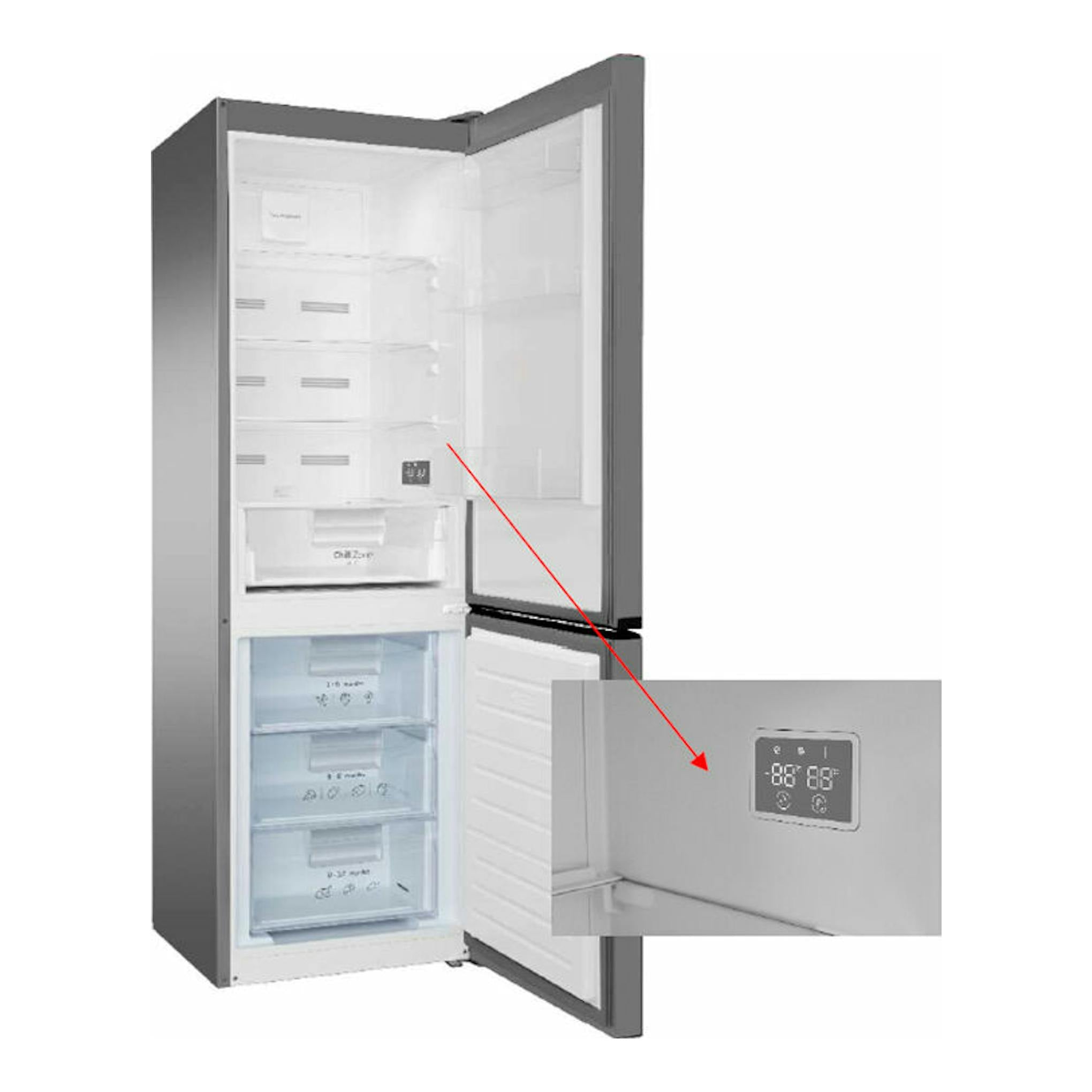 Frigorífico combi Fagor 3FFK6636X inox, vista frontal con puertas abiertas y panel de control visible.