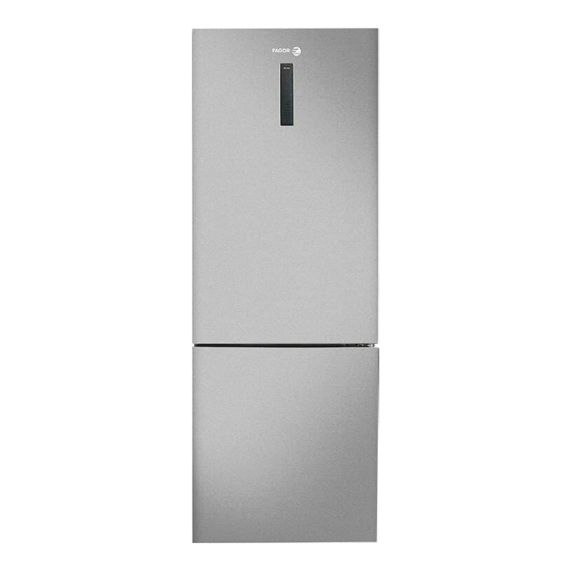 Frigorífico combi Fagor 3FFK7845X inox, vista frontal, dos puertas y acabado acero inoxidable.