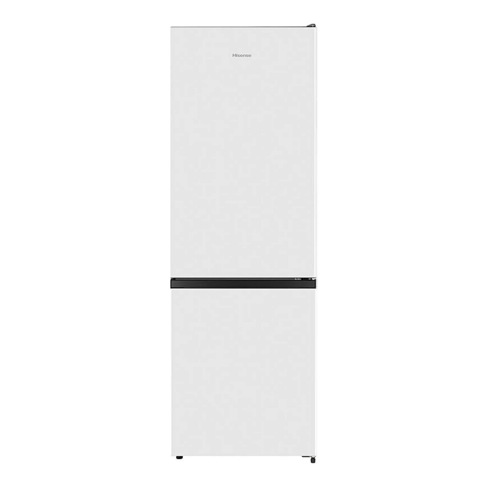 Frigorífico combi Hisense RB372N4AWE blanco, vista frontal, con puerta superior e inferior.
