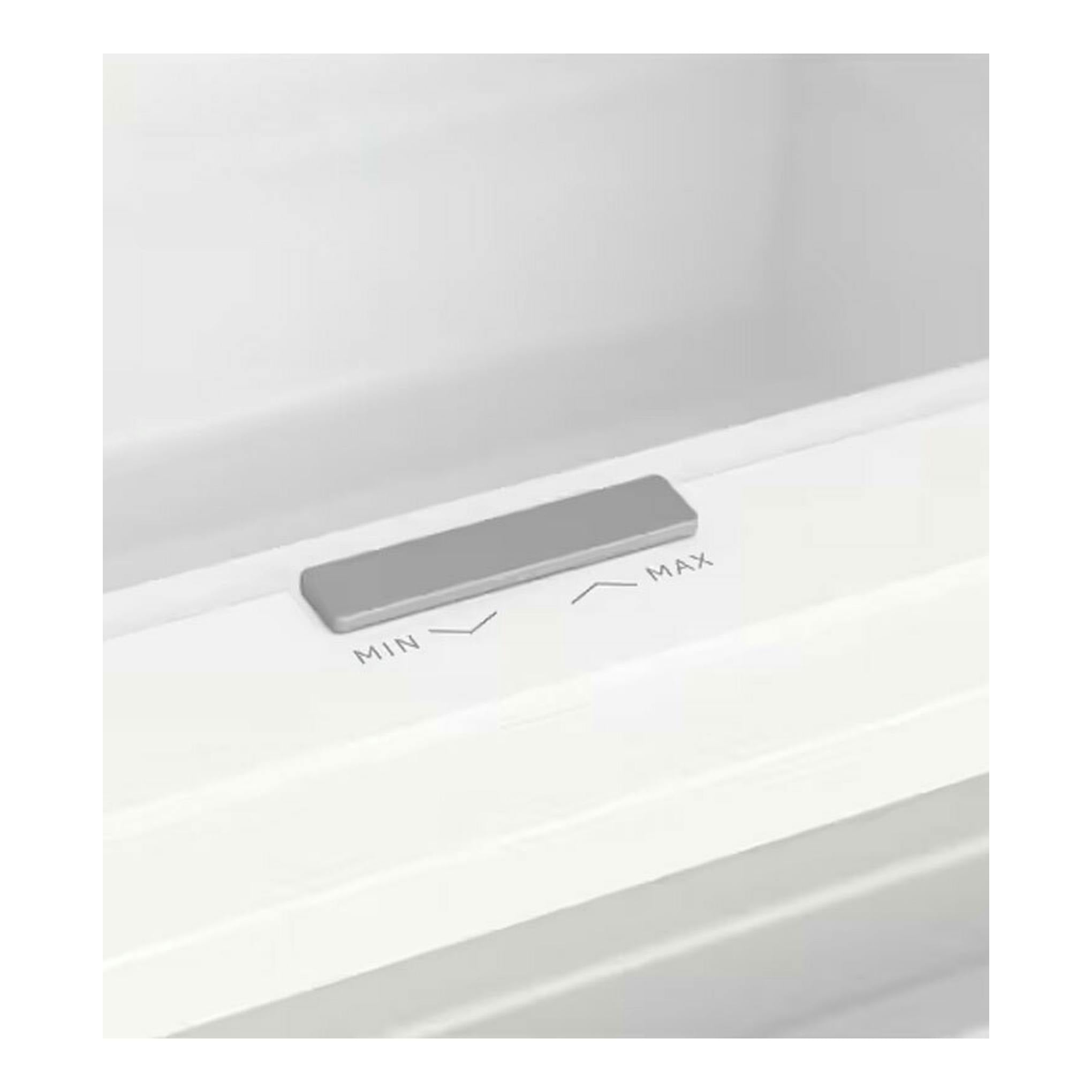 AEG OSC7G181ES, primer plano del control deslizante blanco del frigorífico con marcas MIN y MAX.