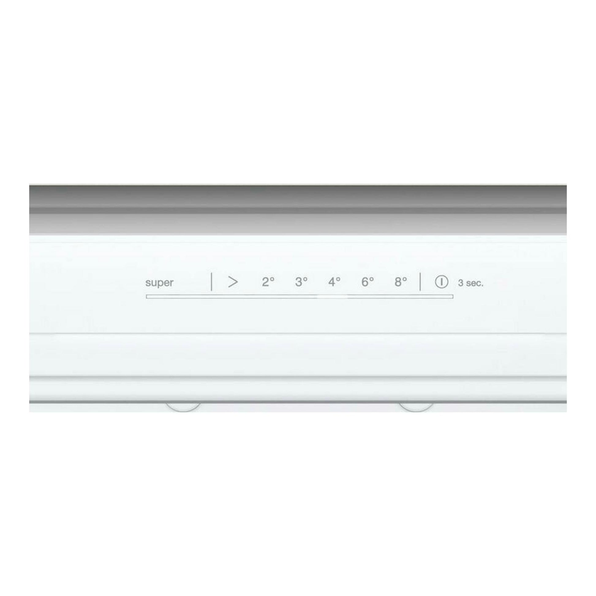 Frigorífico combi integrable Balay 3KIE712F blanco, vista frontal del panel superior de control.