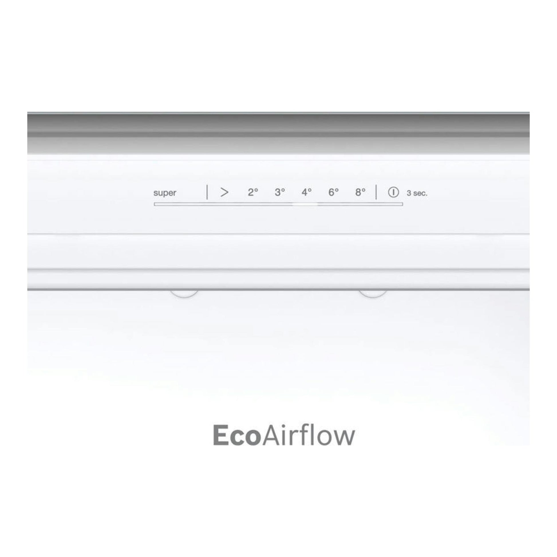 Panel interior blanco de frigorífico Bosch KIN86NSE0 con control EcoAirflow y ajuste de temperatura.