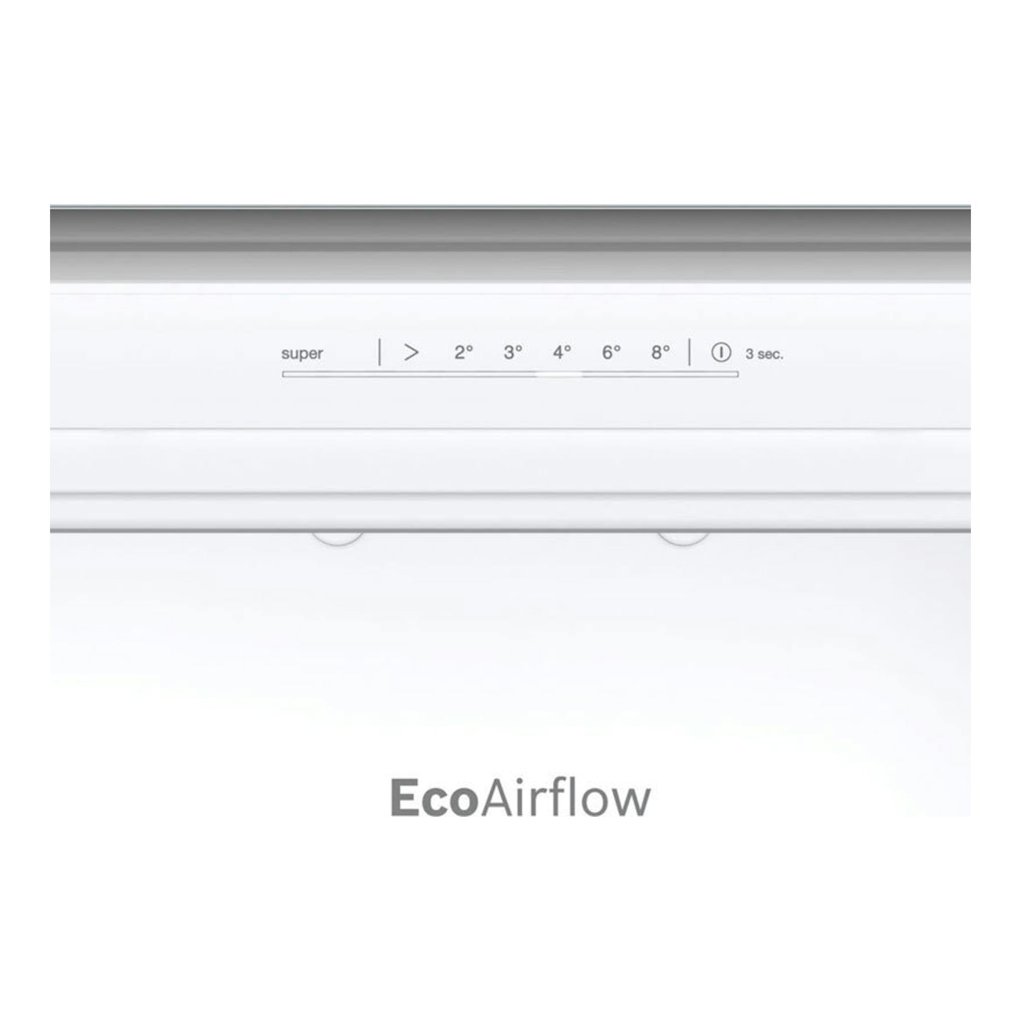 Panel interior blanco de frigorífico Bosch KIN86NSE0 con control EcoAirflow y ajuste de temperatura.