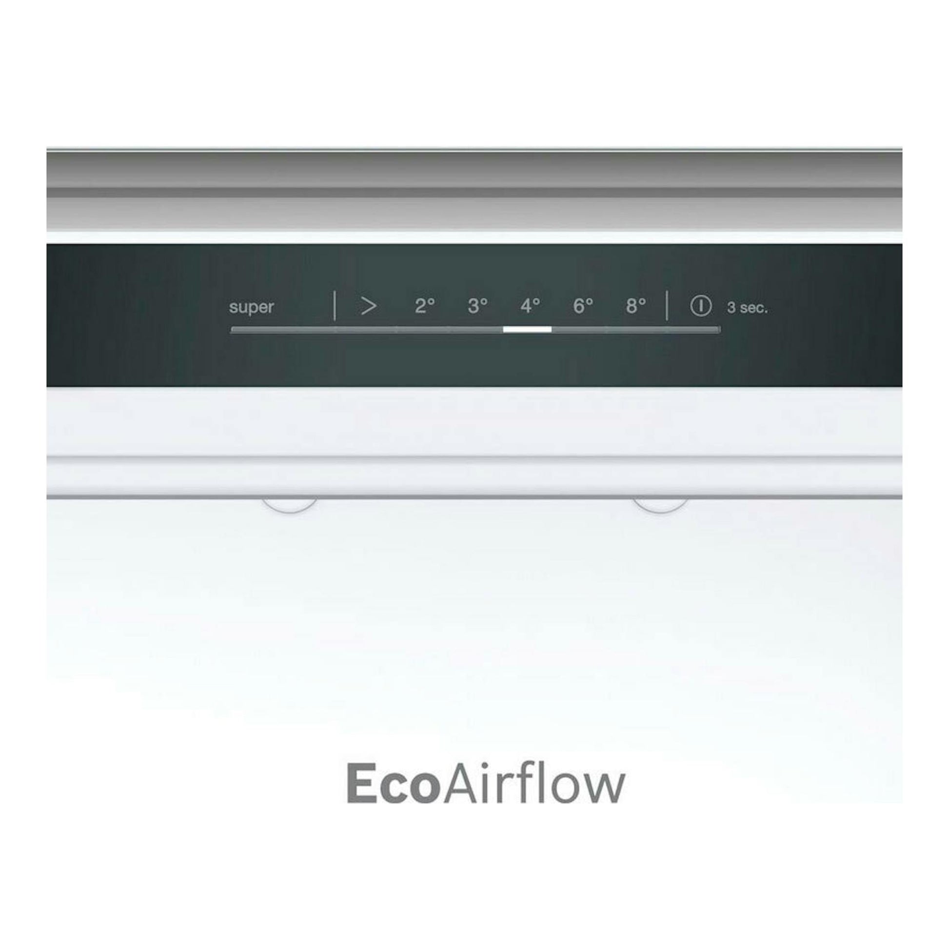 Frigorífico combi integrable Bosch KIN86VFE0, blanco, con panel de control negro y texto EcoAirflow.