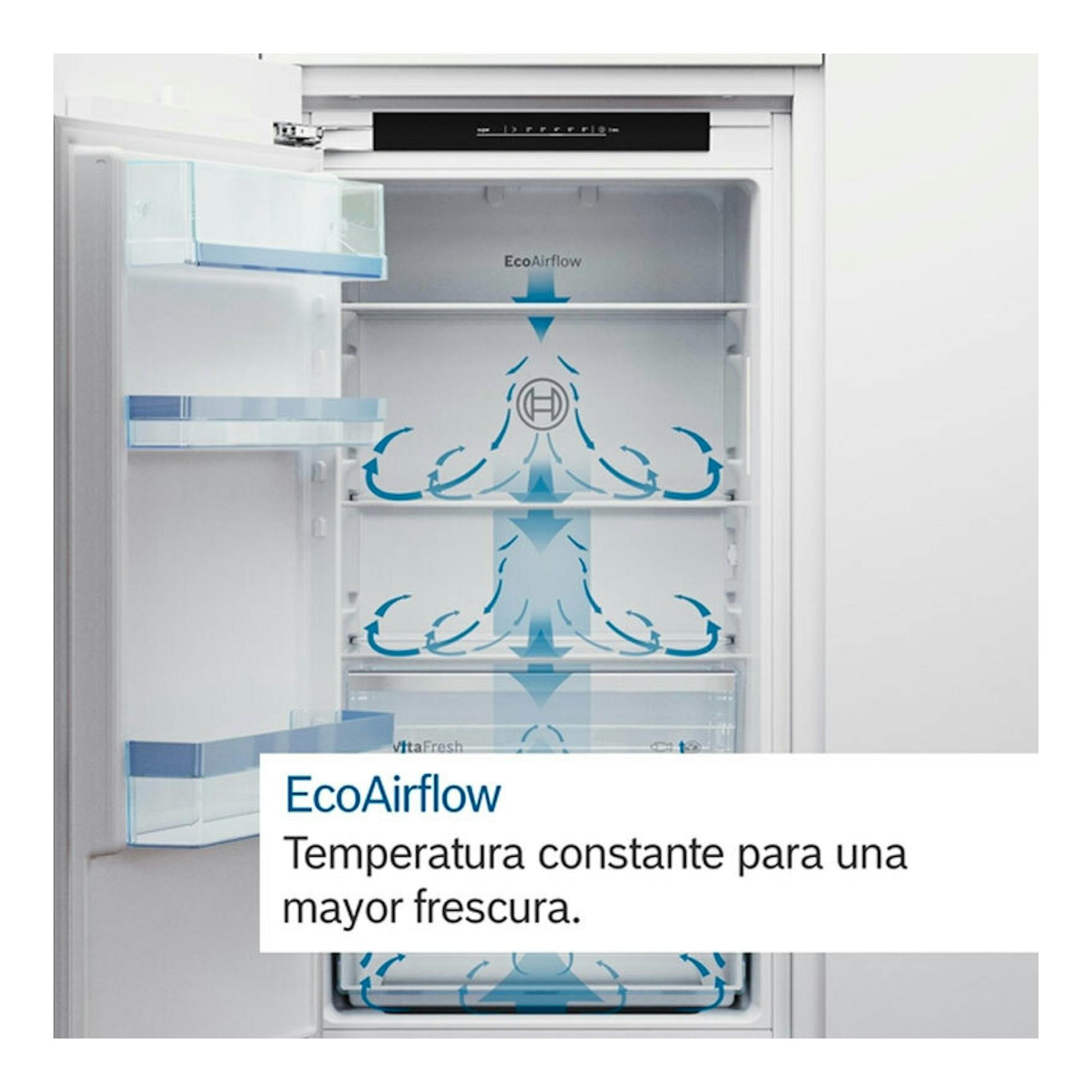 Bosch KIN86VFE0, interior de frigorífico combi integrable abierto, con sistema EcoAirflow.