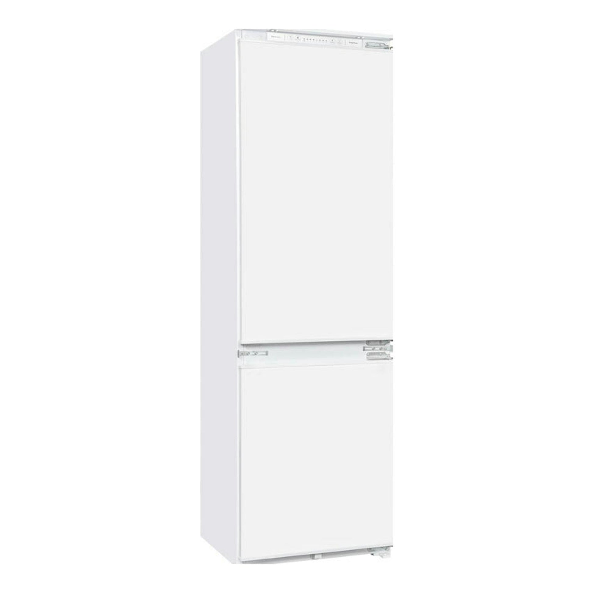 Frigorífico combi integrable Exquisit EKGC270-70-NF-010E, blanco, vista frontal ligeramente lateral.